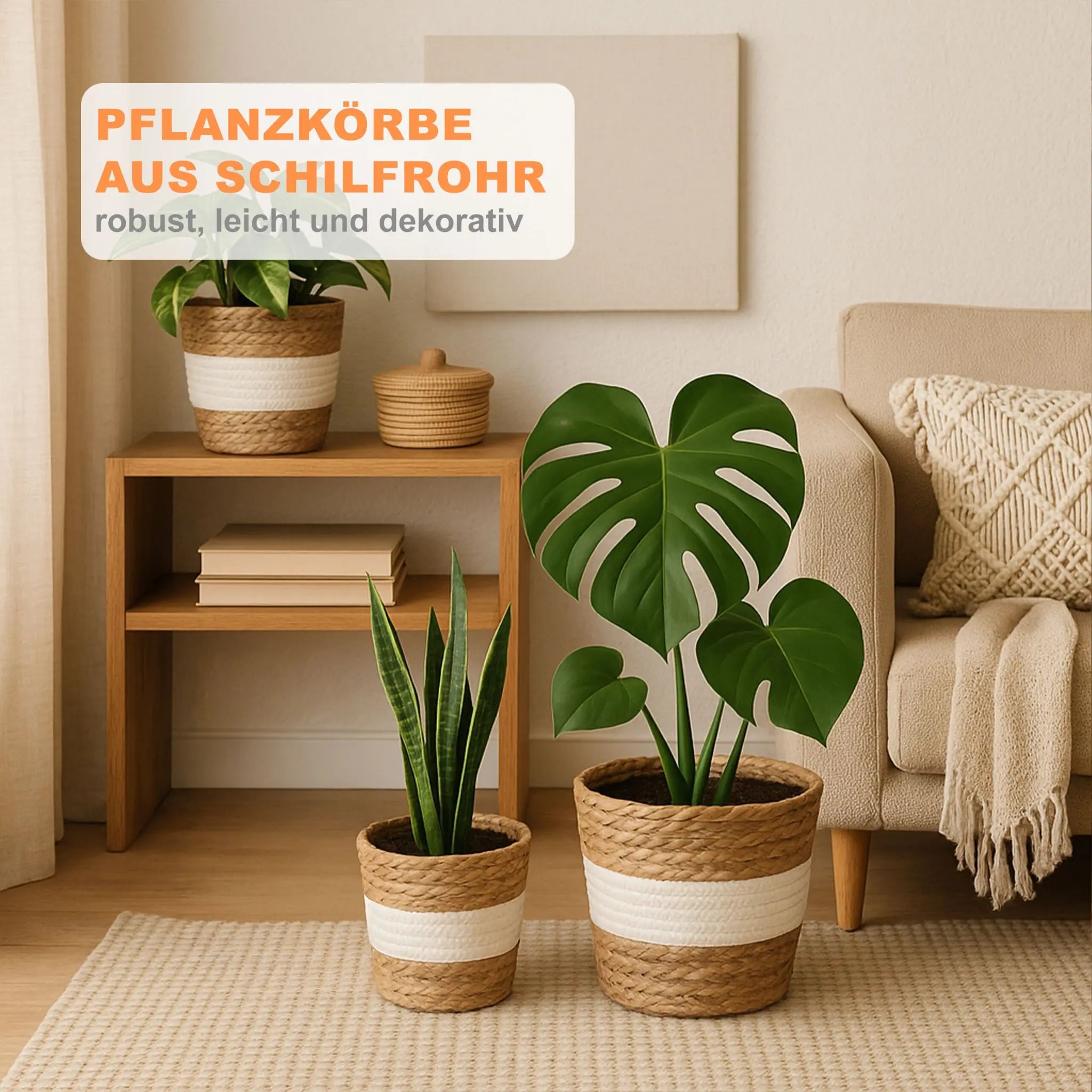 Runder Blumentopf 3er-Set Weiss-Hellbraun von Relaxdays