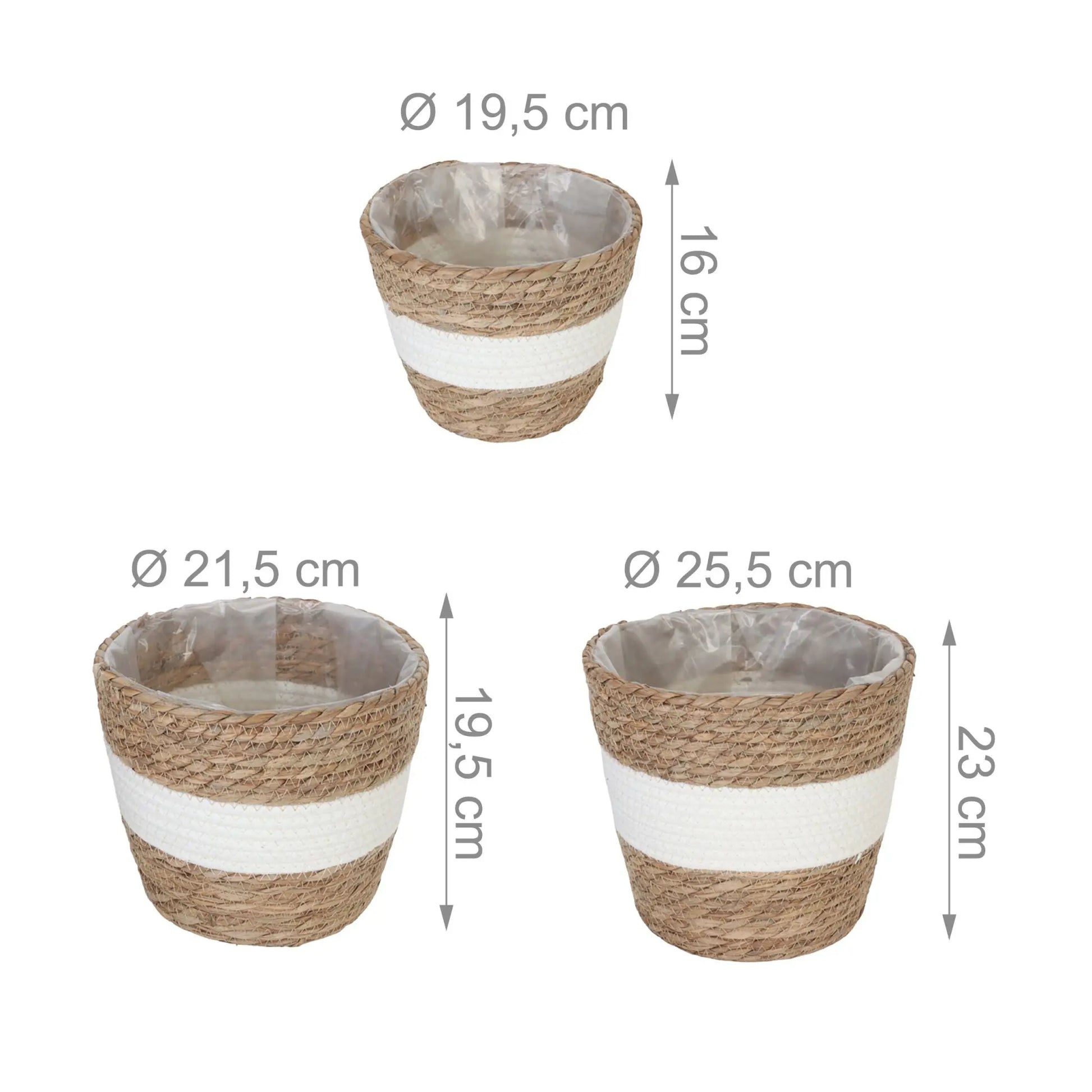 Runder Blumentopf 3er-Set Weiss-Hellbraun von Relaxdays