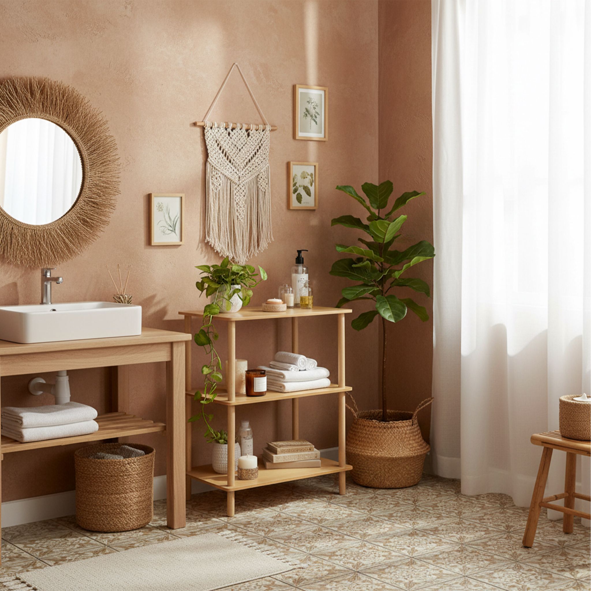 Standregal mit 3 Ebenen Beige-Hellbraun