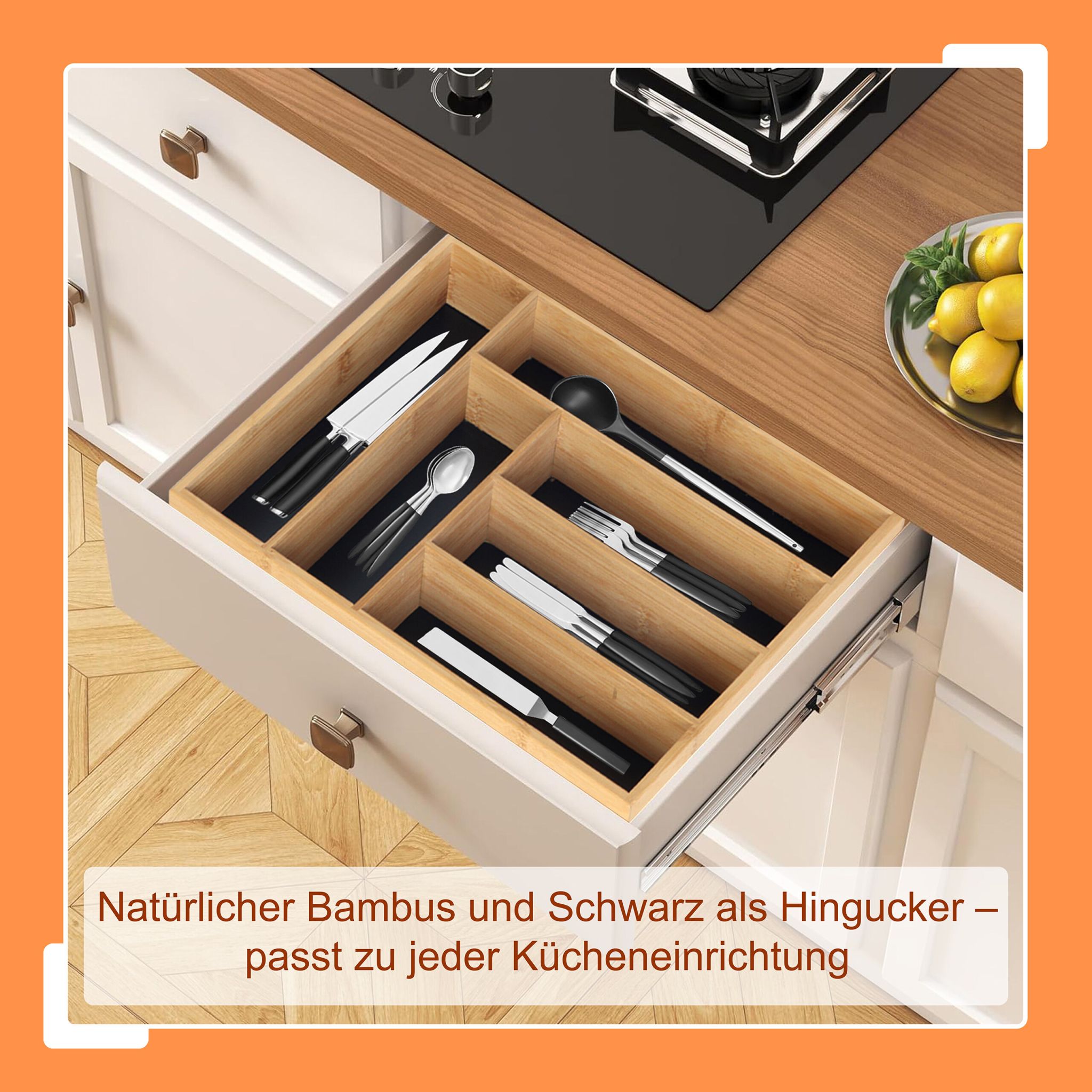 Besteckkasten Bambus Hellbraun-Schwarz von Relaxdays
