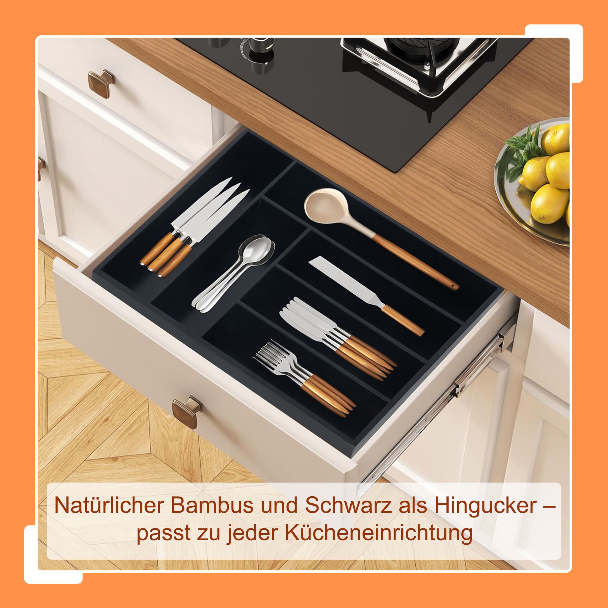 Besteckkasten Bambus Schwarz von Relaxdays