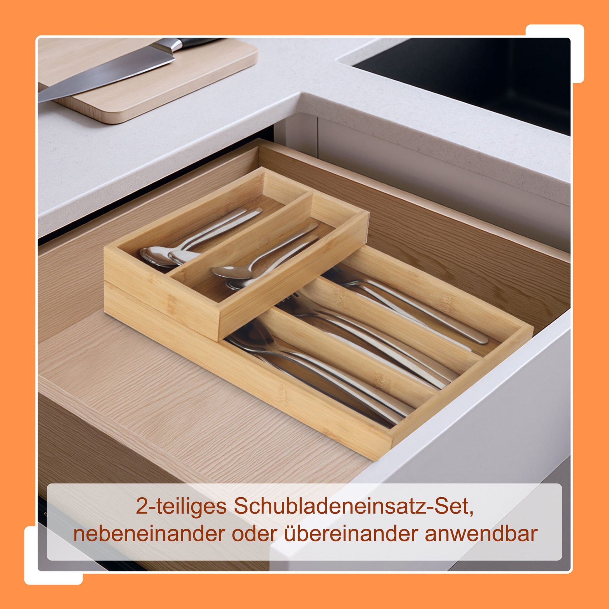 Besteckeinsatzset 2tlg. Bambus Hellbraun von Relaxdays