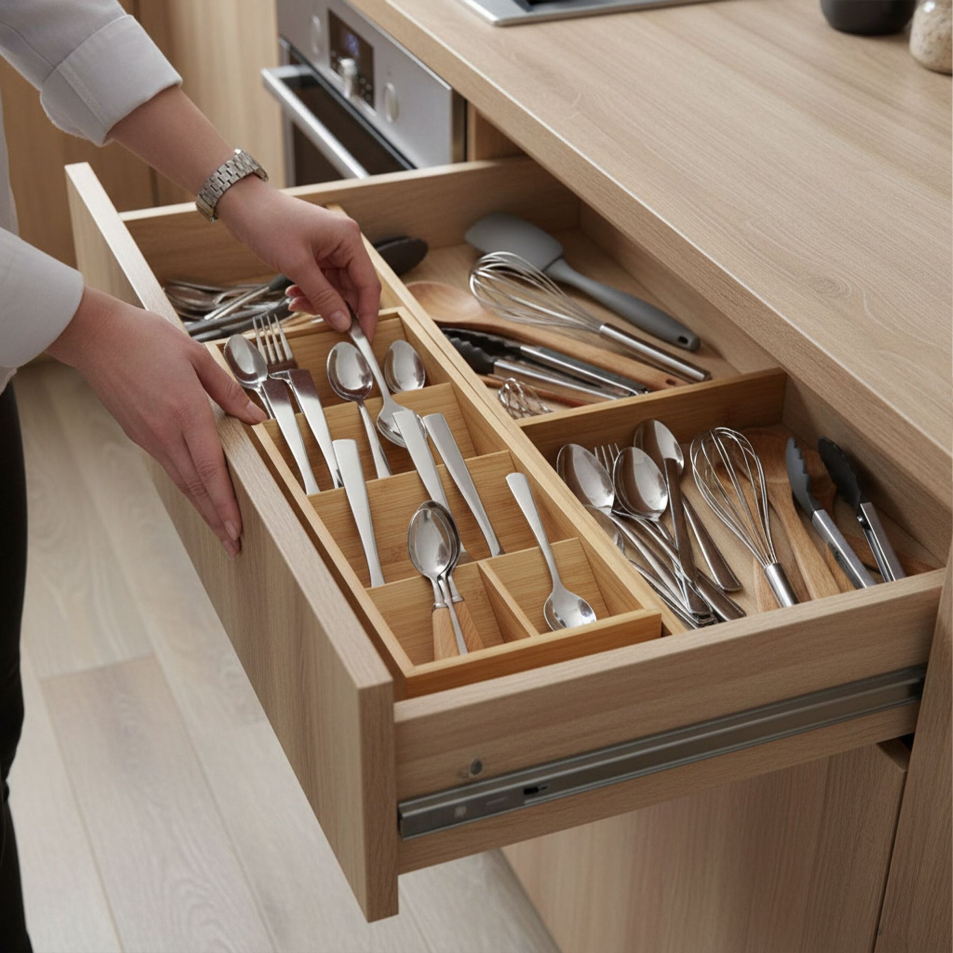 Besteck Organizer Bambus 5 Fächer Hellbraun von Relaxdays