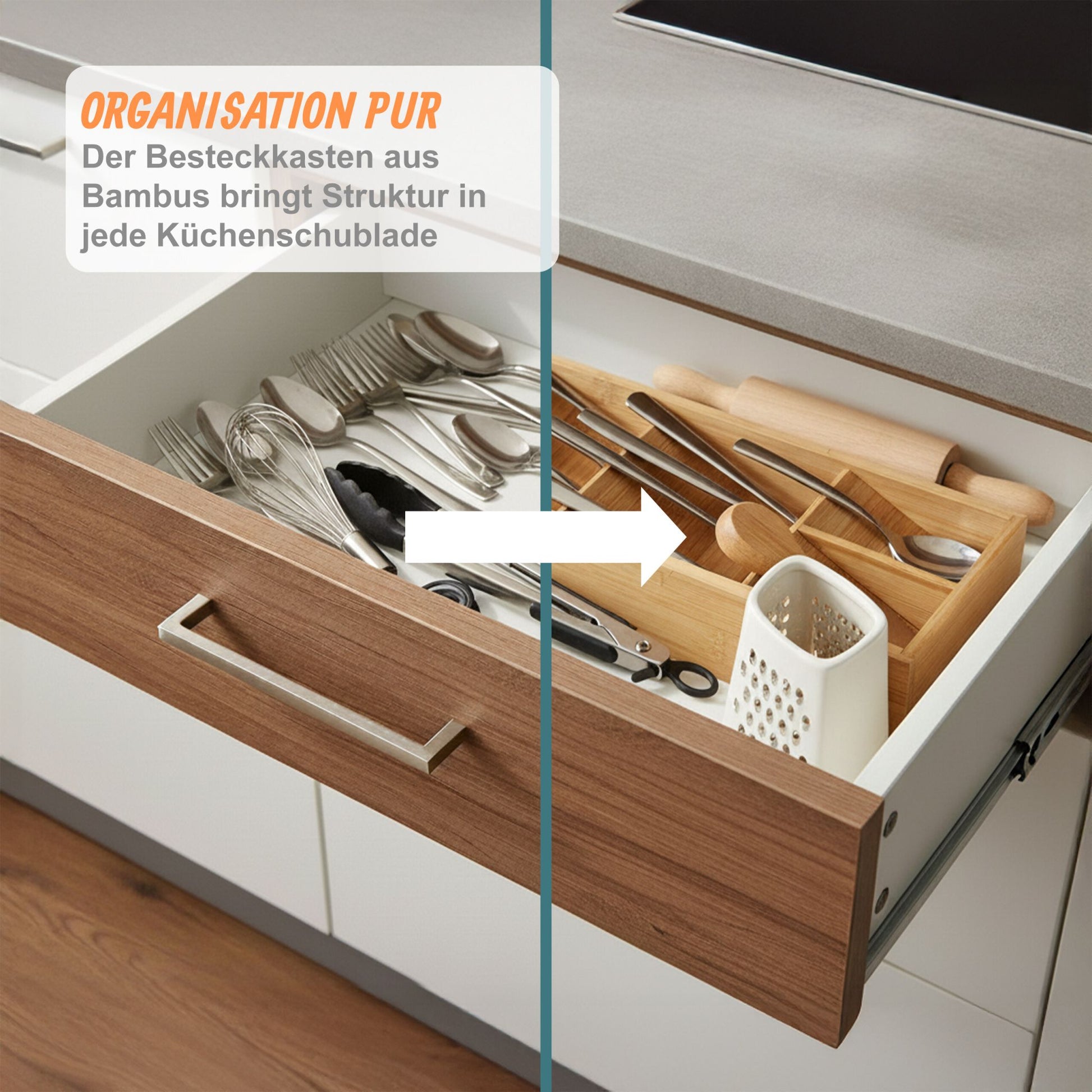 Besteck Organizer Bambus 5 Fächer Hellbraun von Relaxdays