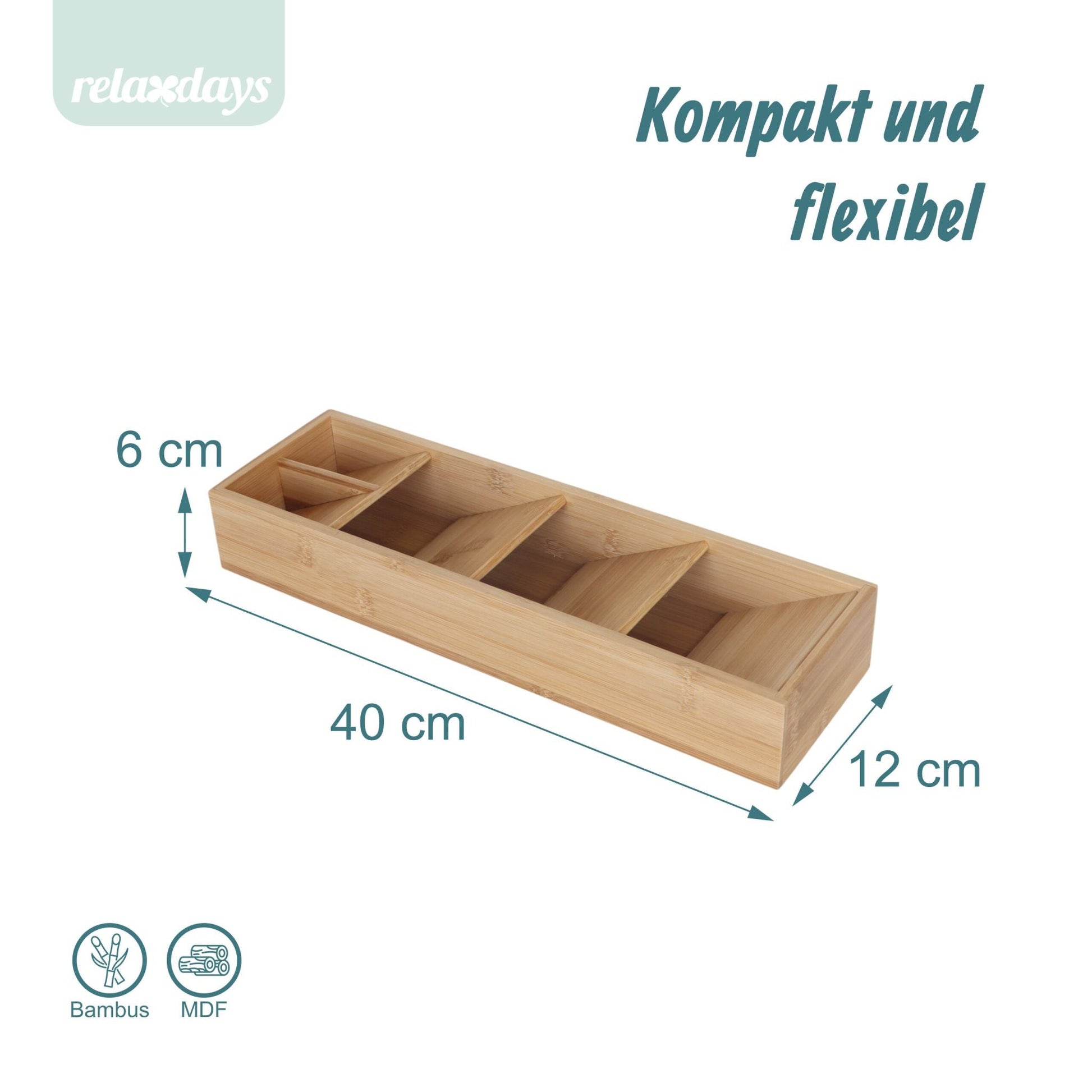 Besteck Organizer Bambus 5 Fächer Hellbraun von Relaxdays