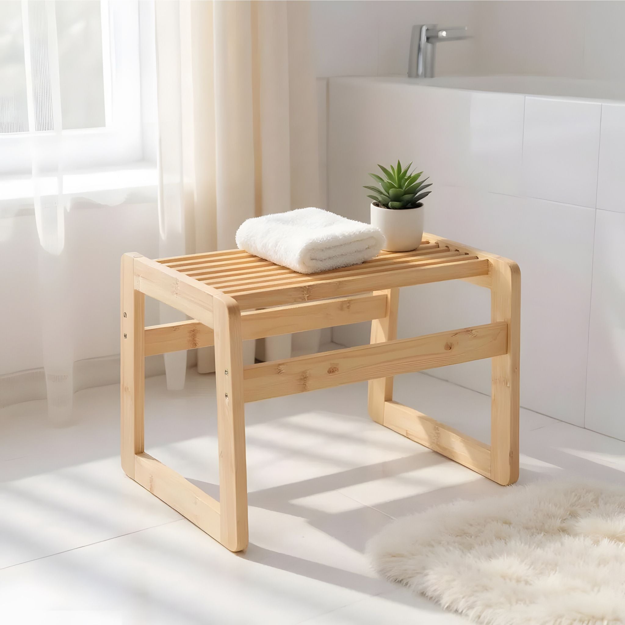 Badhocker Bambus Hellbraun von Relaxdays