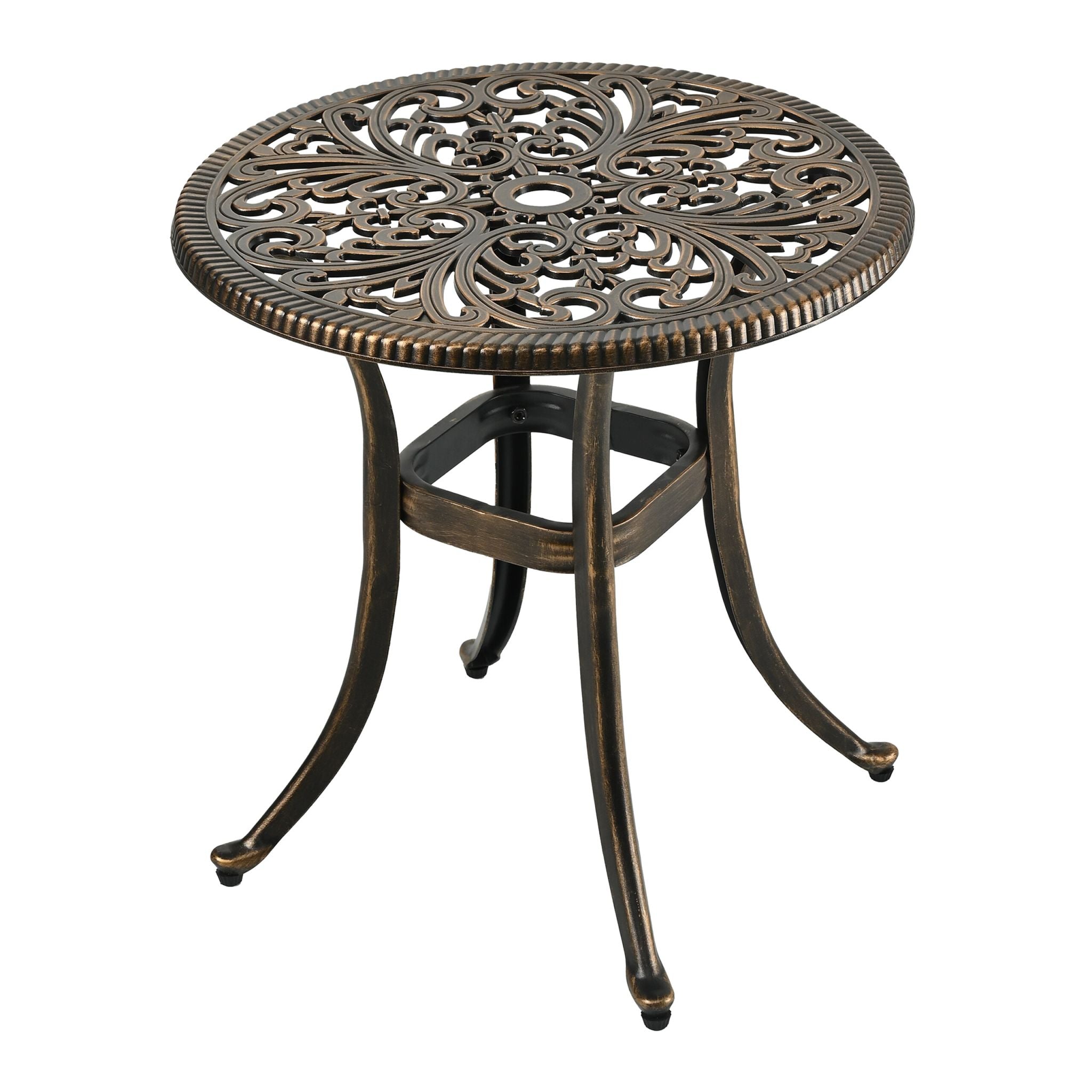 Runder Gartentisch mit Schirmloch Gold-Schwarz von Relaxdays