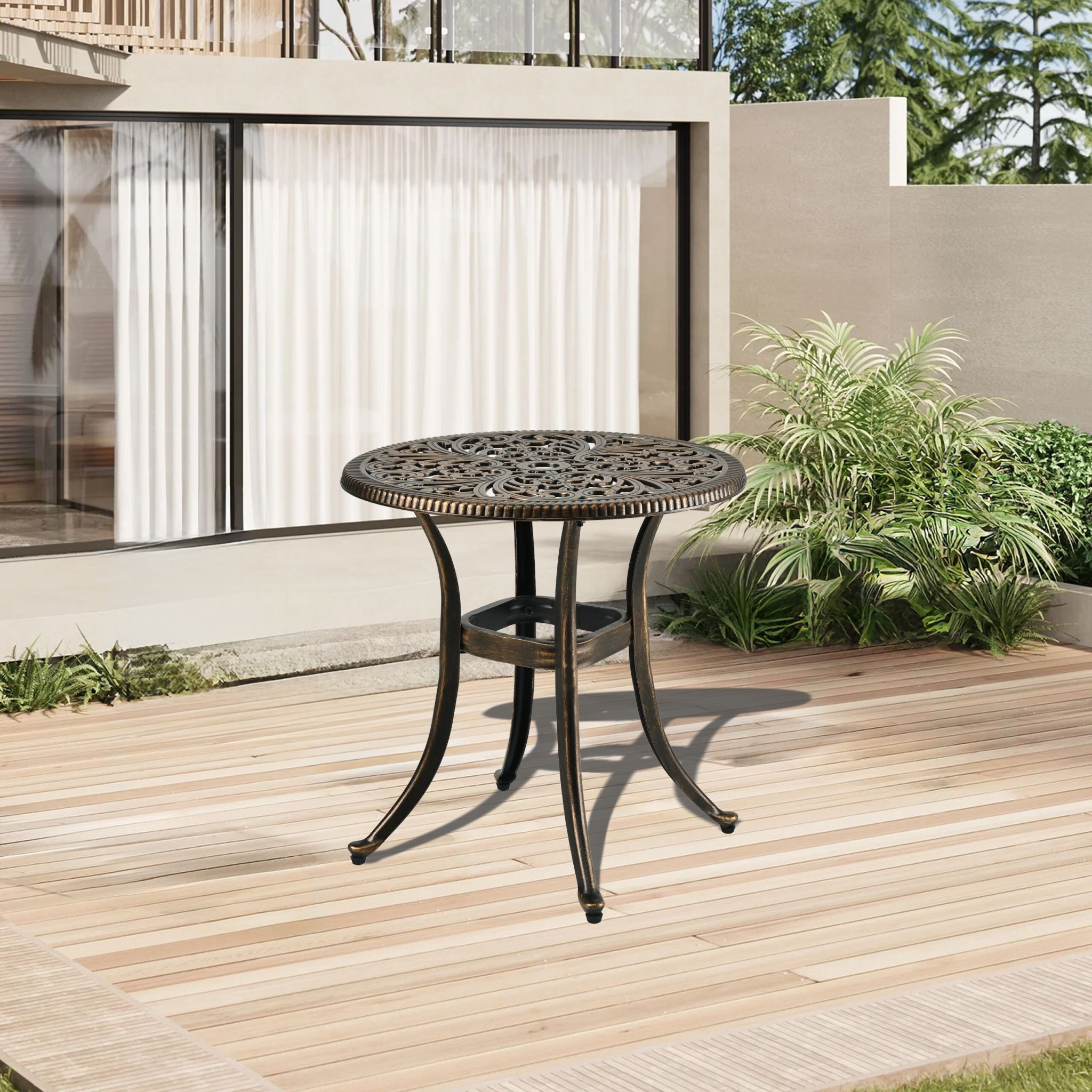 Runder Gartentisch mit Schirmloch Gold-Schwarz von Relaxdays