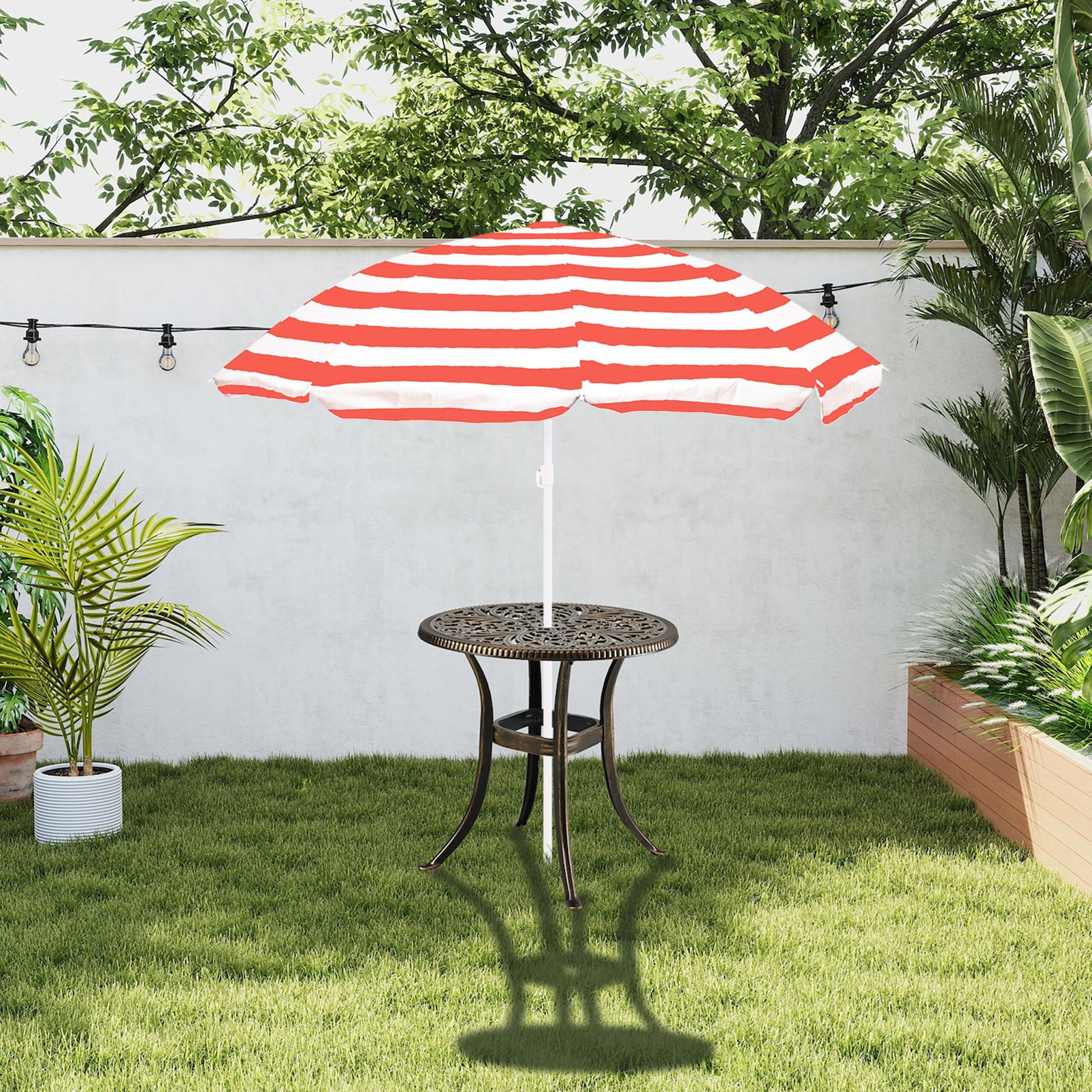 Runder Gartentisch mit Schirmloch Gold-Schwarz von Relaxdays