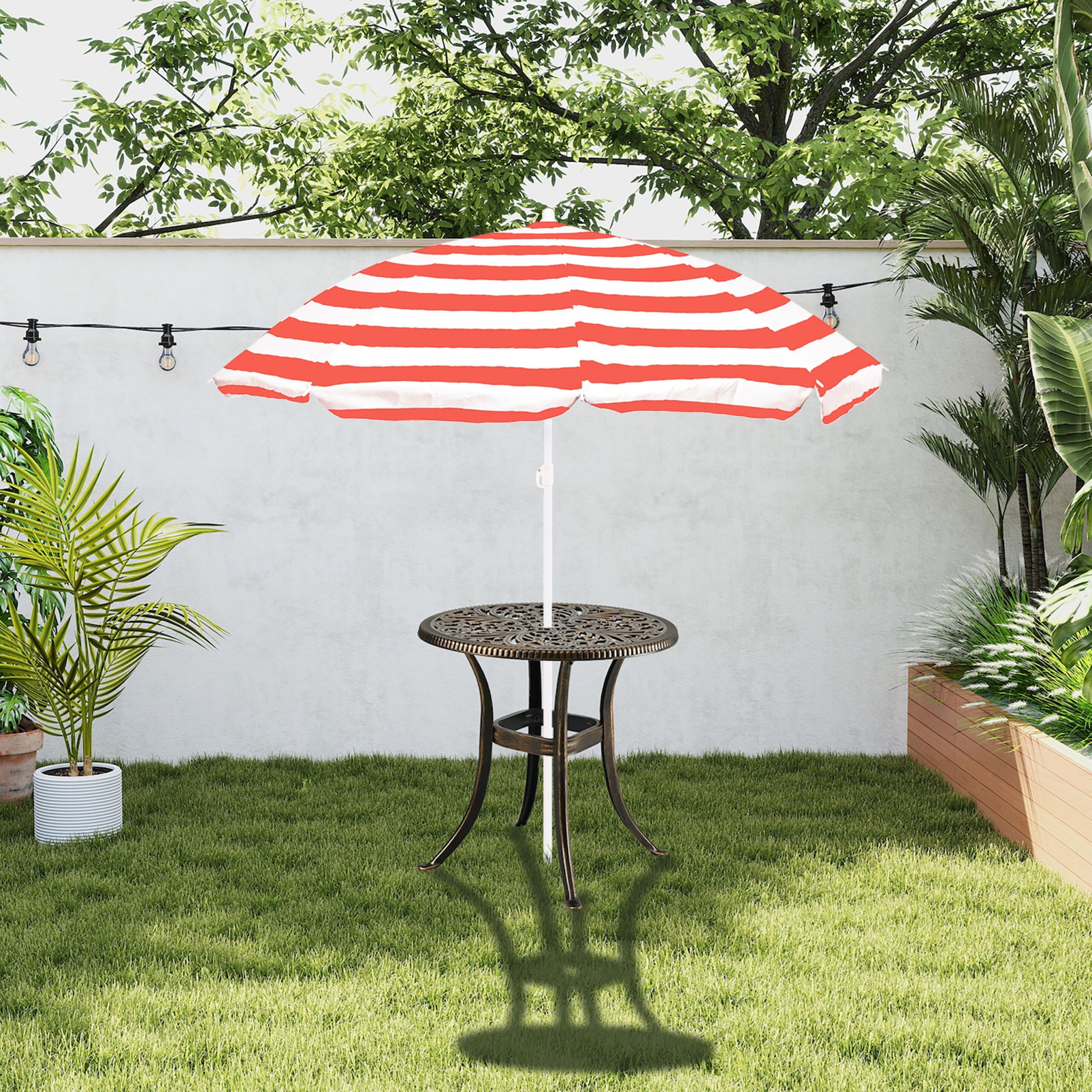 Runder Gartentisch mit Schirmloch Gold-Schwarz von Relaxdays