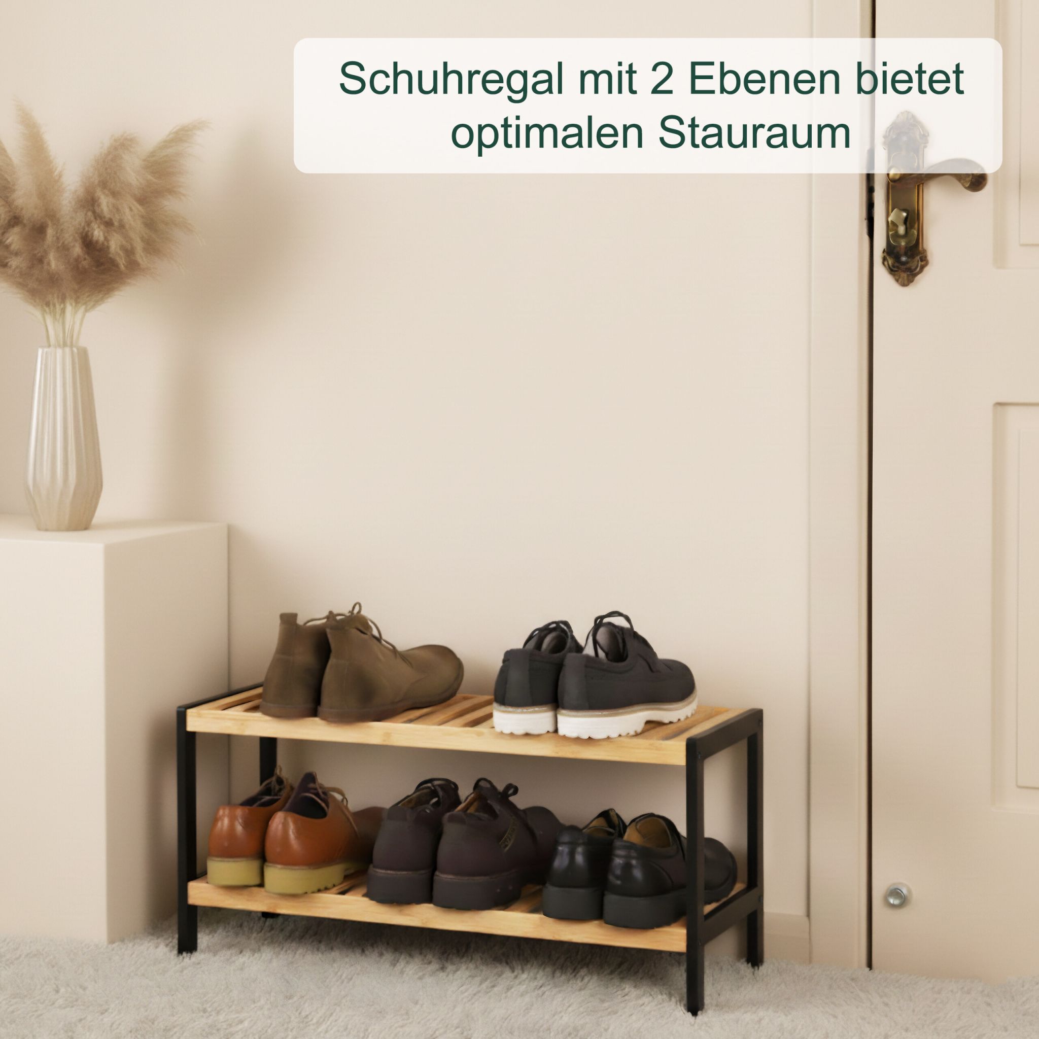 Schuhregal Bambus Hellbraun-Schwarz von Relaxdays
