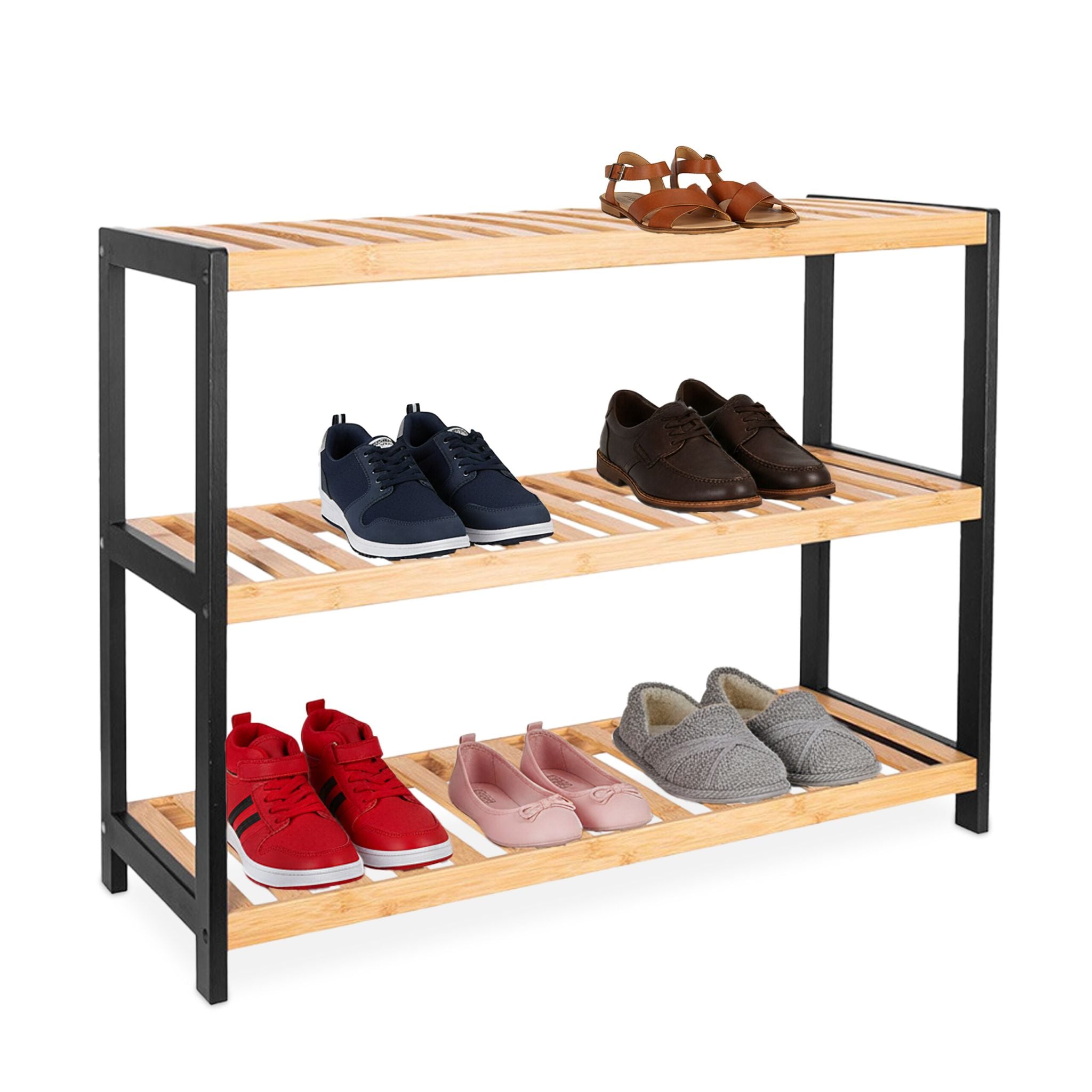 Schuhregal Bambus Hellbraun-Schwarz von Relaxdays
