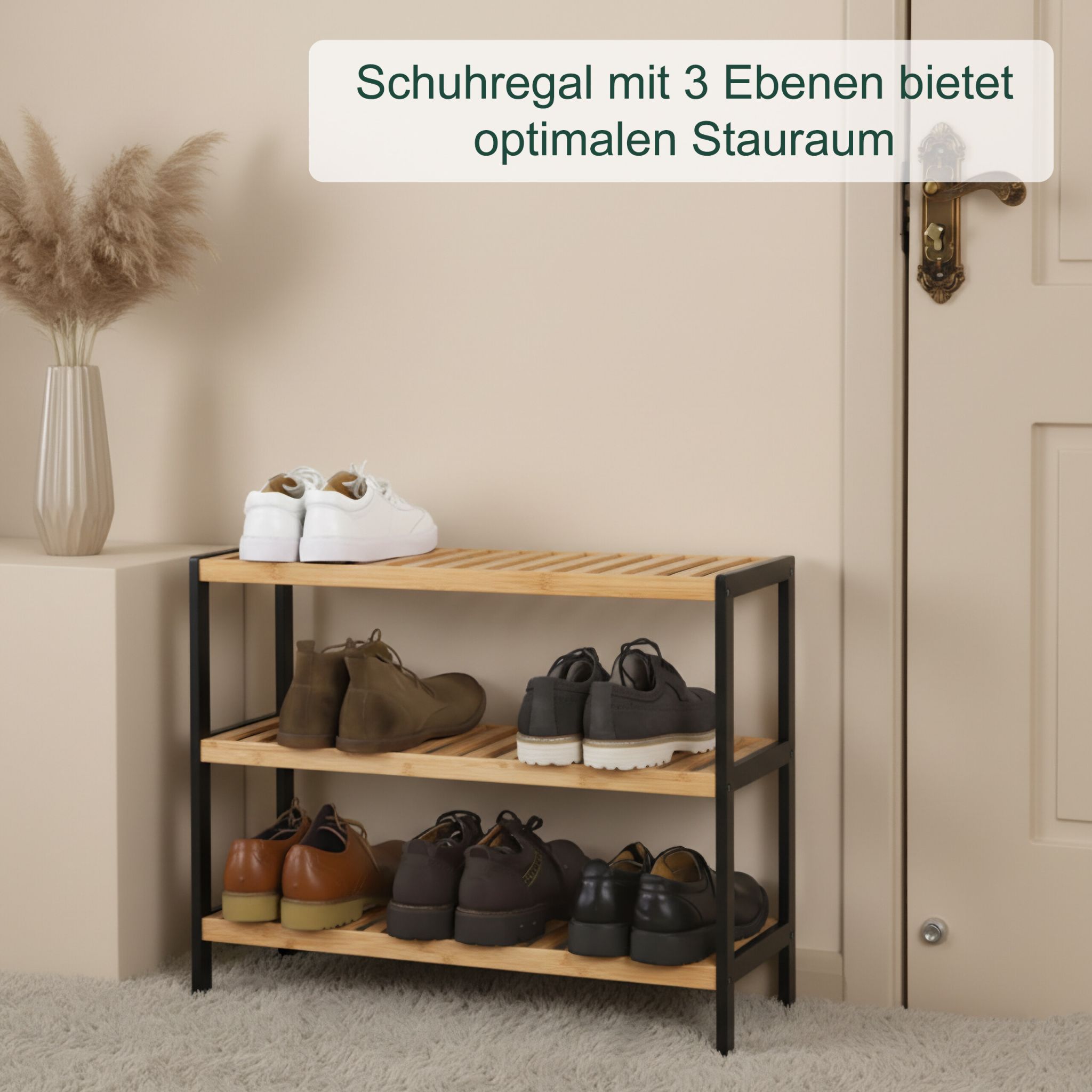 Schuhregal Bambus Hellbraun-Schwarz von Relaxdays