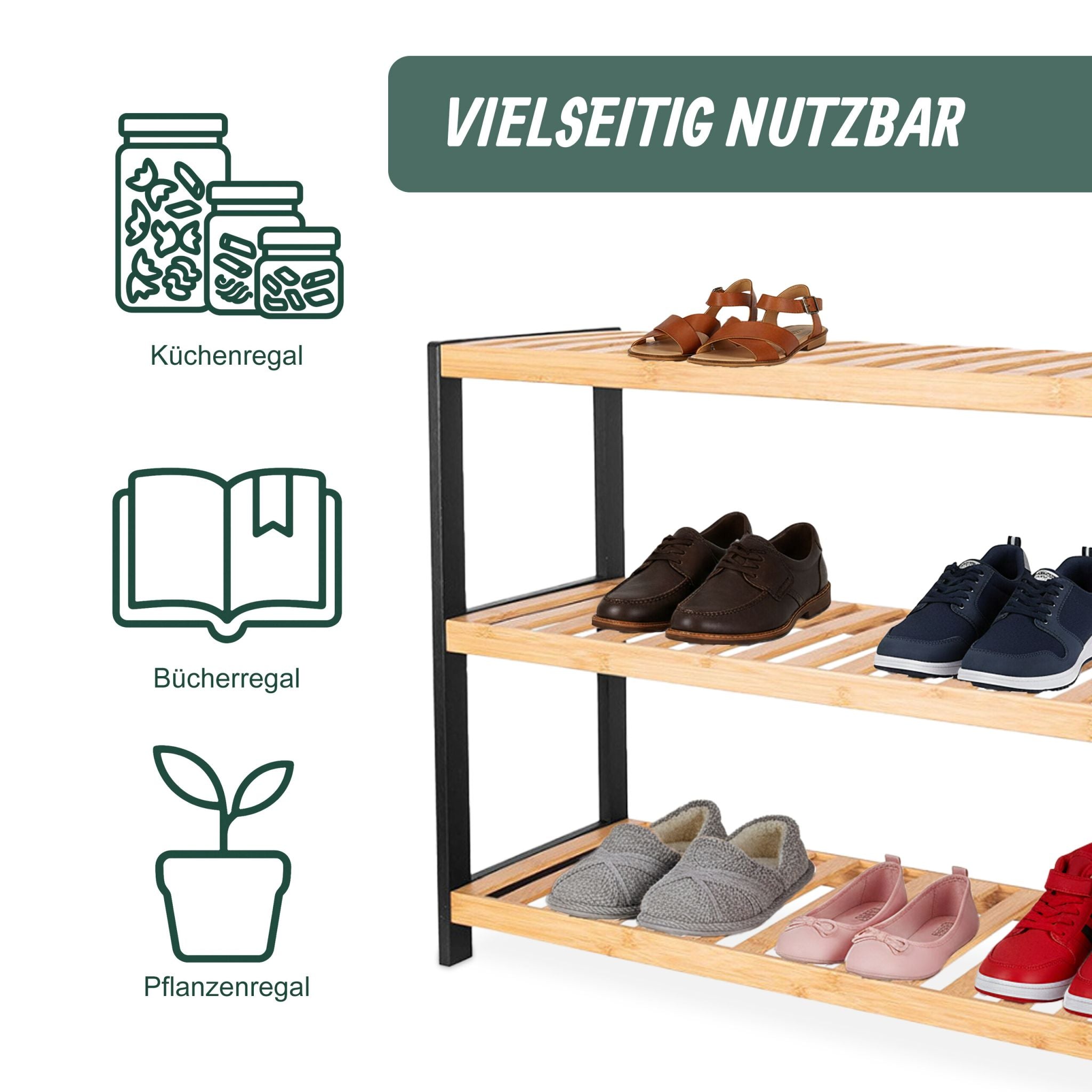 Schuhregal Bambus Hellbraun-Schwarz von Relaxdays