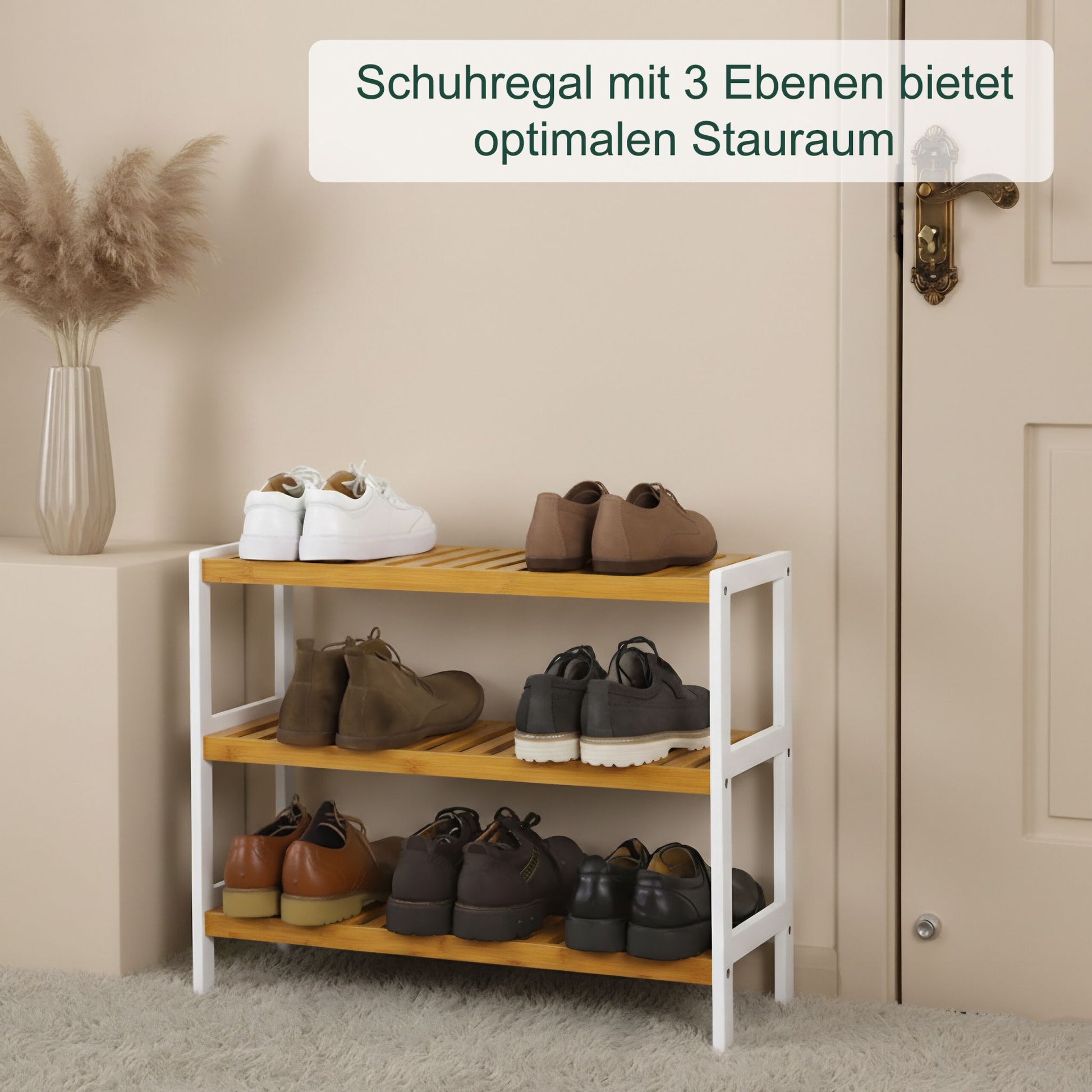 Schuhregal Bambus Hellbraun-Schwarz von Relaxdays