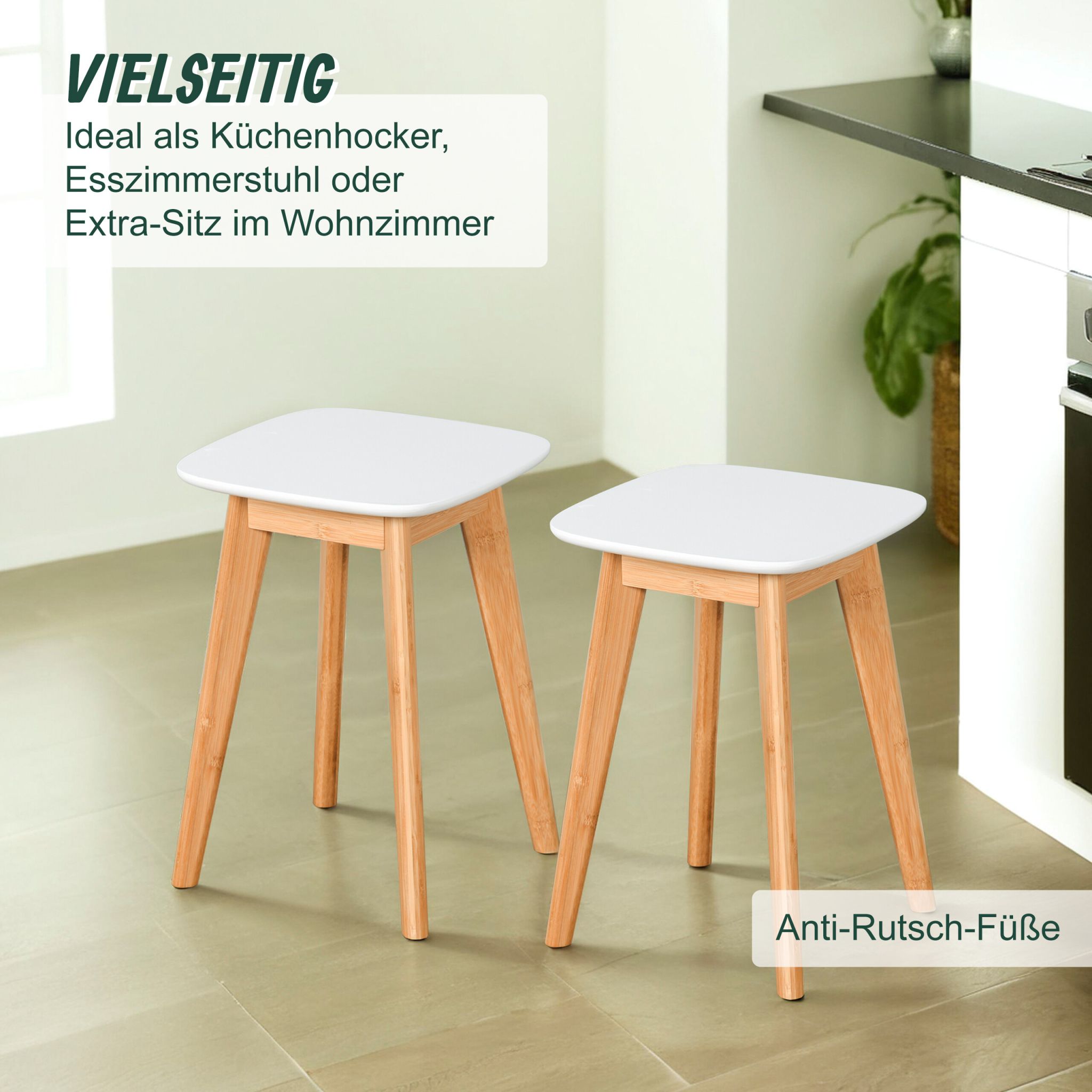 Esszimmerhocker 2er-Set Weiss-Hellbraun von Relaxdays