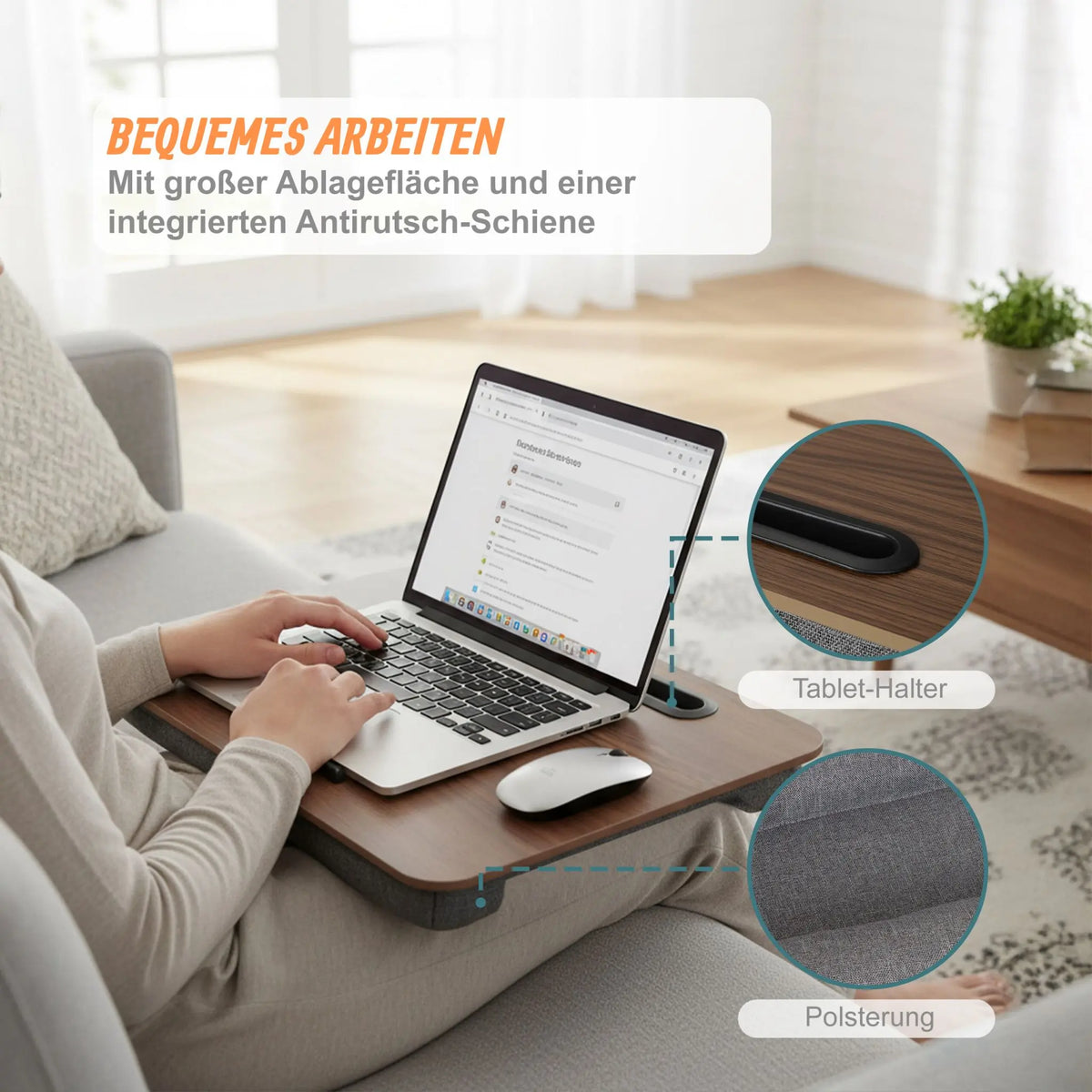 Laptopkissen mit Handyhalter Braun-Schwarz-Grau von Relaxdays