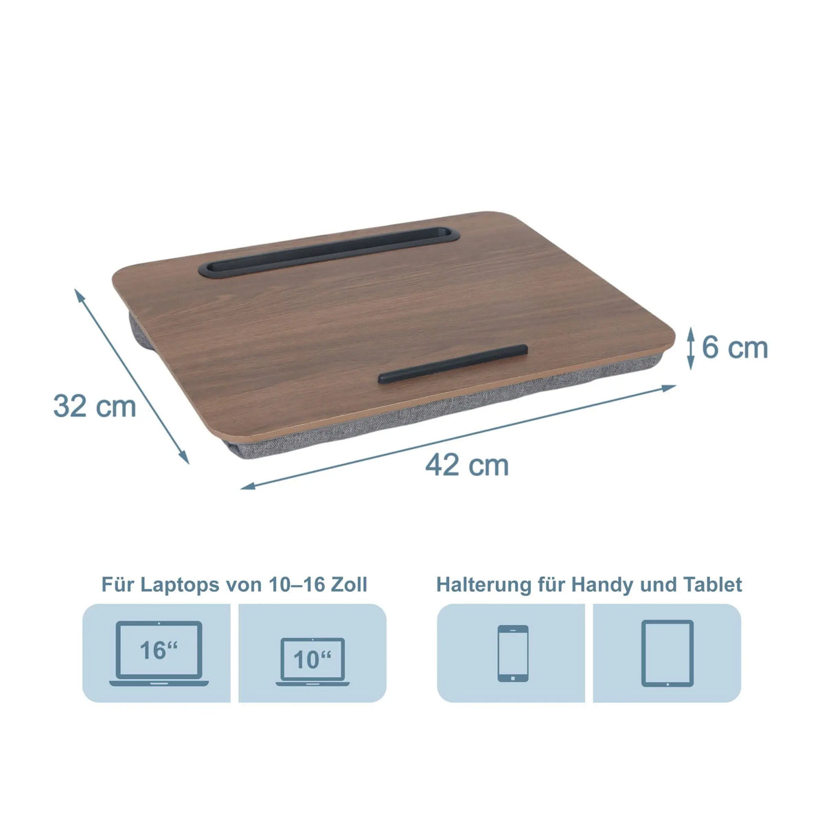 Laptopkissen mit Handyhalter Braun-Schwarz-Grau von Relaxdays