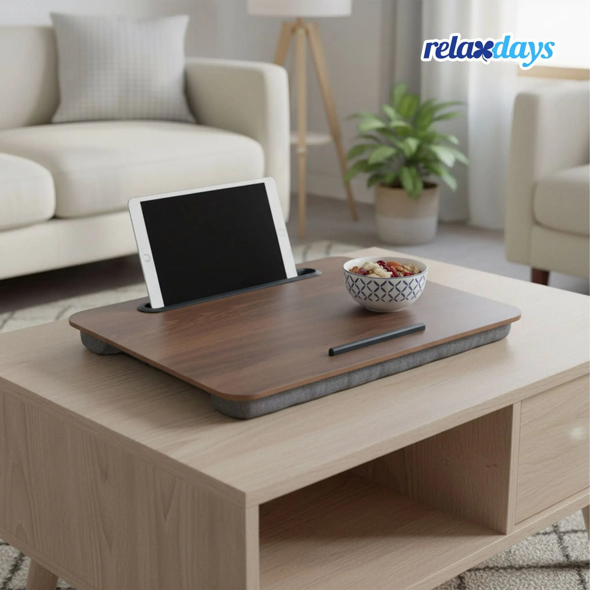 Laptopkissen mit Handyhalter Braun-Schwarz-Grau von Relaxdays