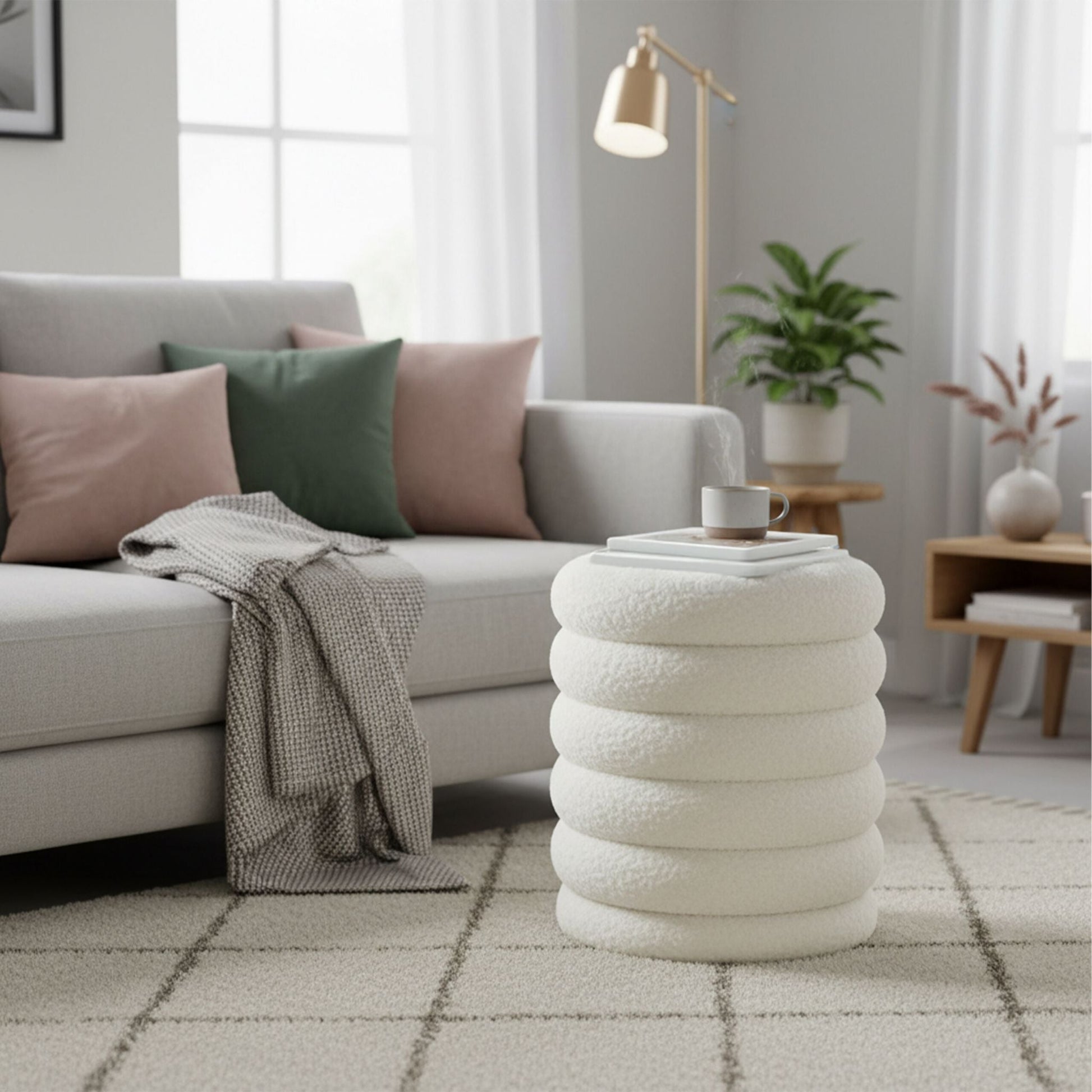 Hocker mit Stauraum Teddystoff Weiss von Relaxdays