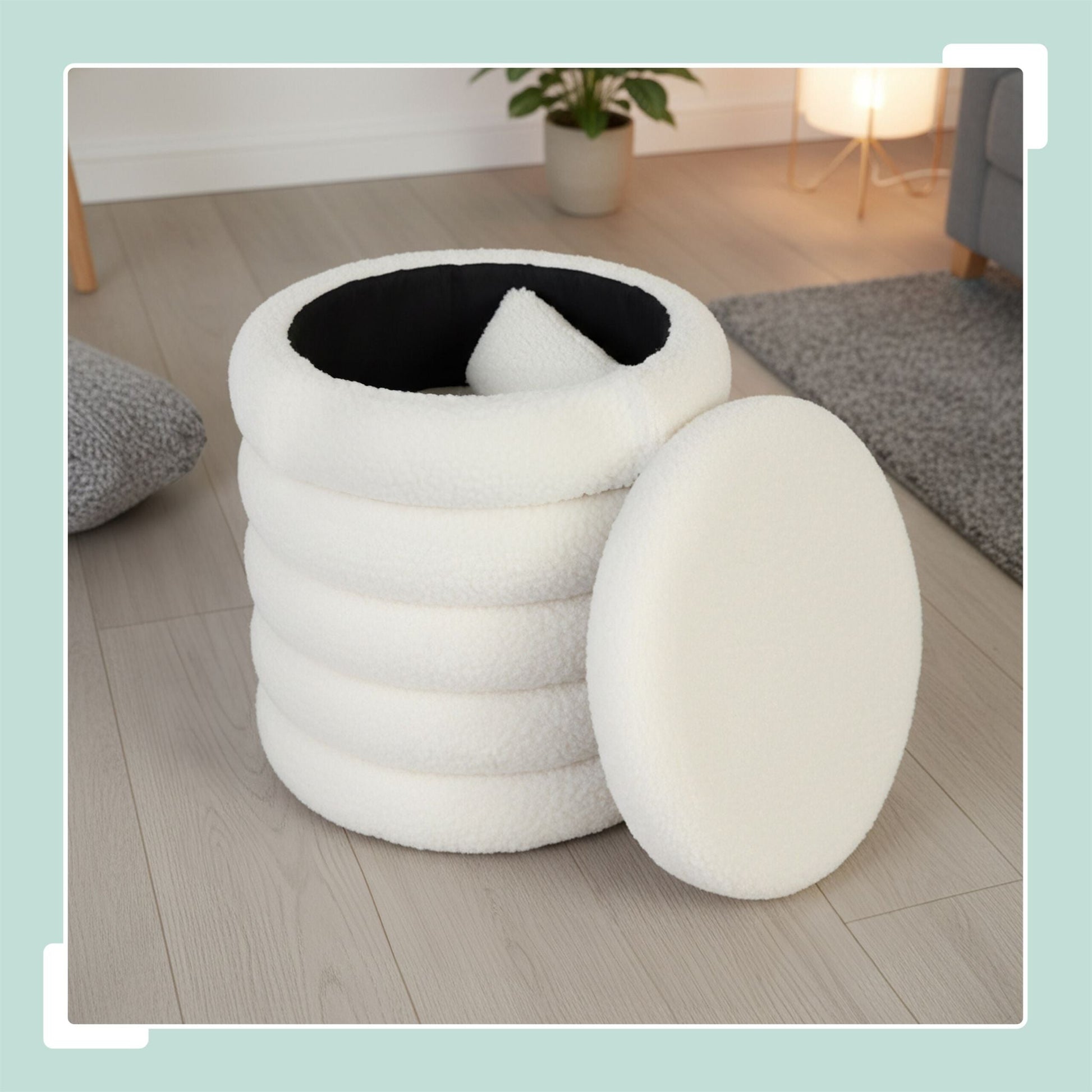 Hocker mit Stauraum Teddystoff Weiss von Relaxdays