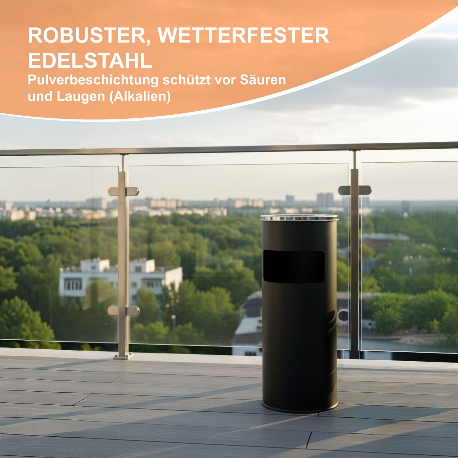 Standaschenbecher mit Inneneimer 17L Schwarz-Silber von Relaxdays