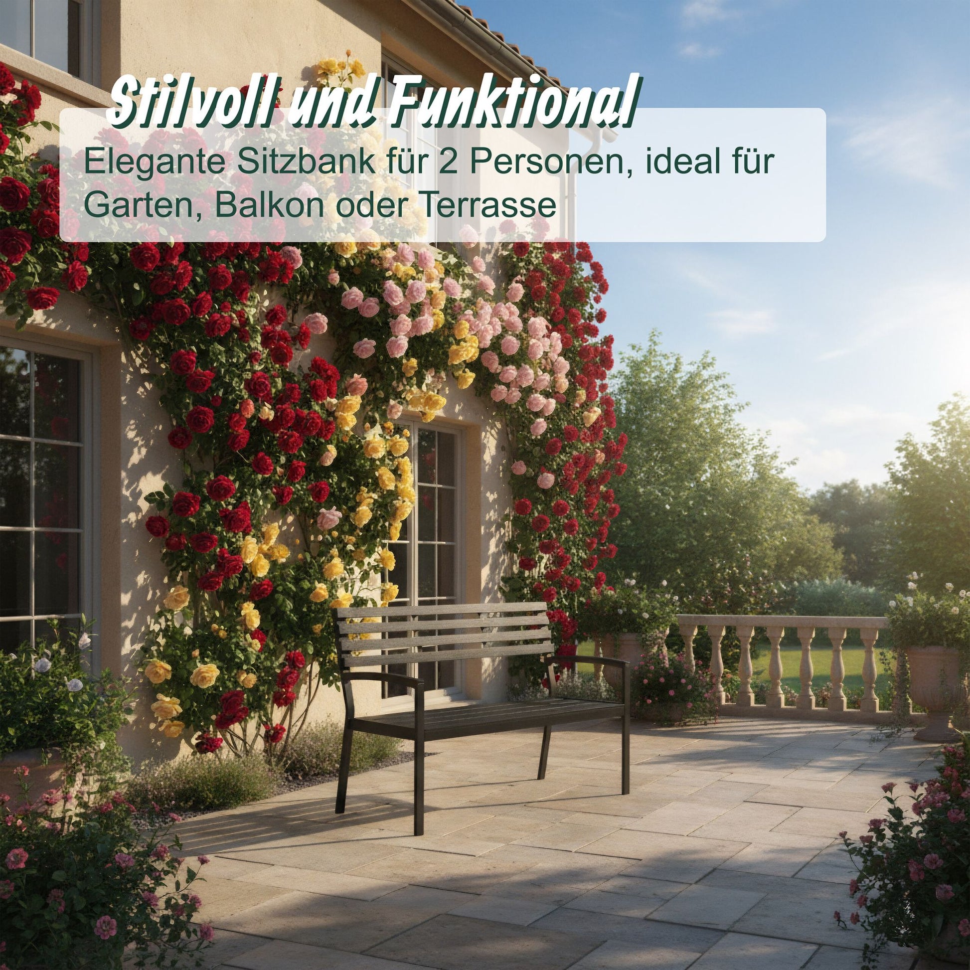 Gartenbank WPC & Metall Schwarz von Relaxdays
