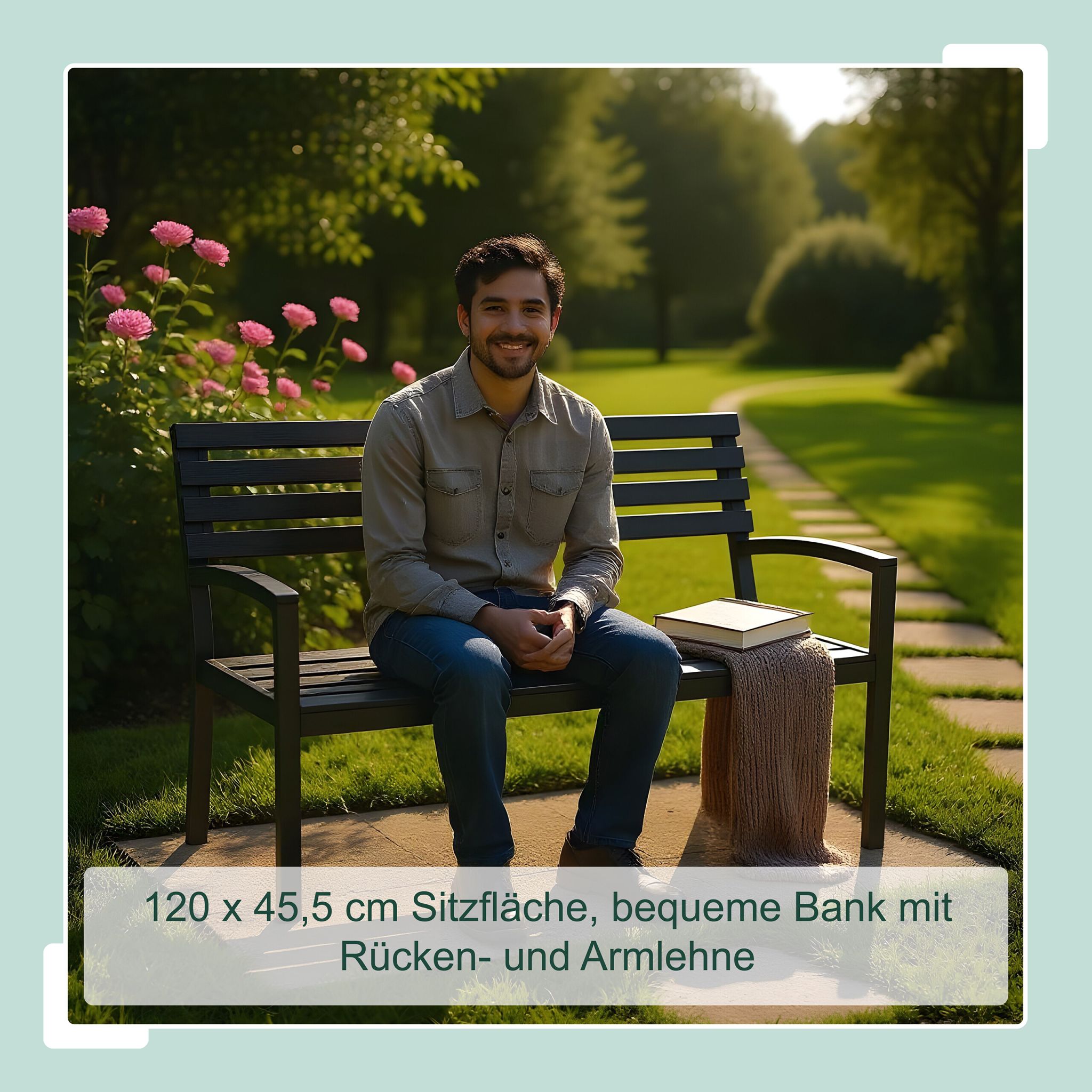 Gartenbank WPC & Metall Schwarz von Relaxdays