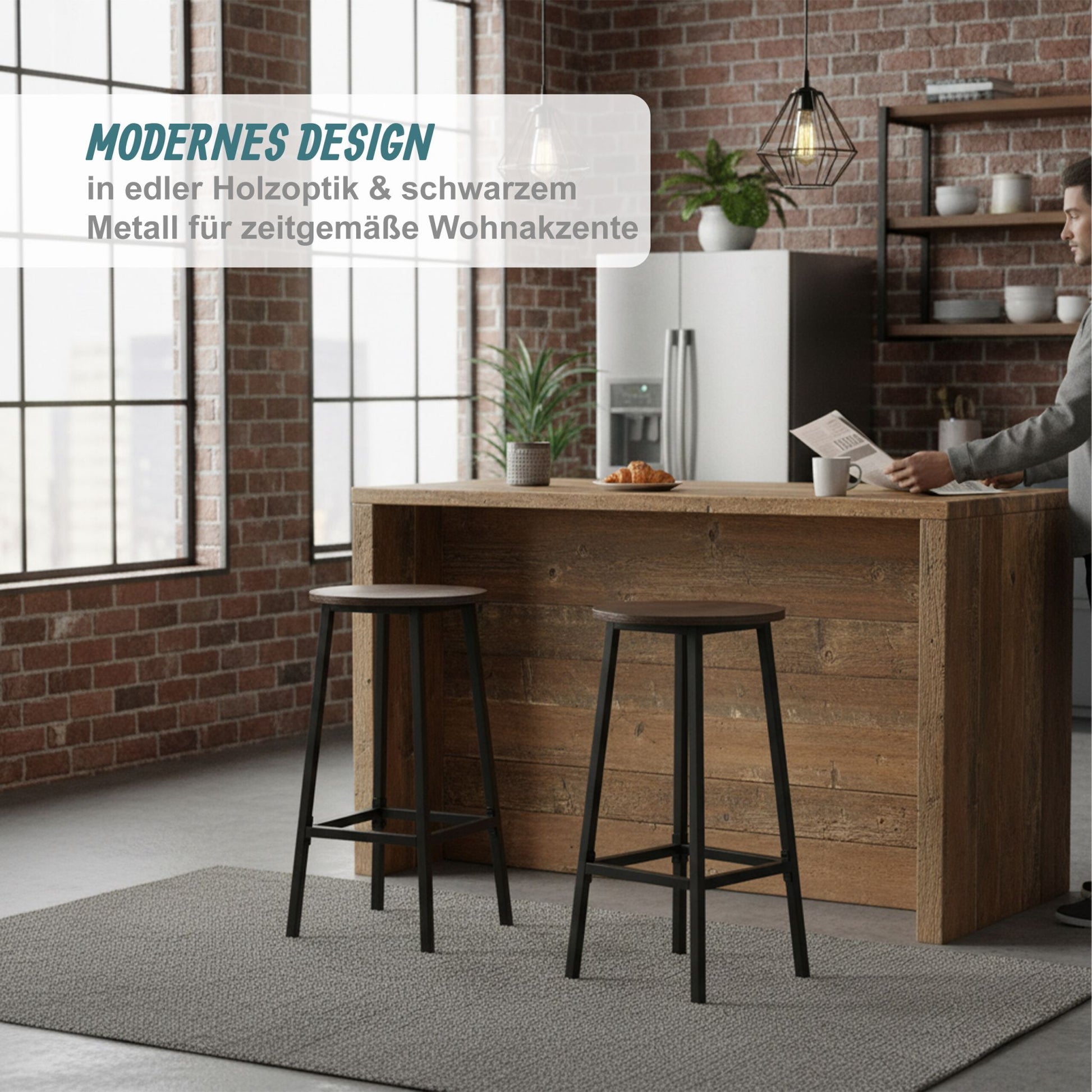Barhocker 2er-Set Braun-Schwarz von Relaxdays