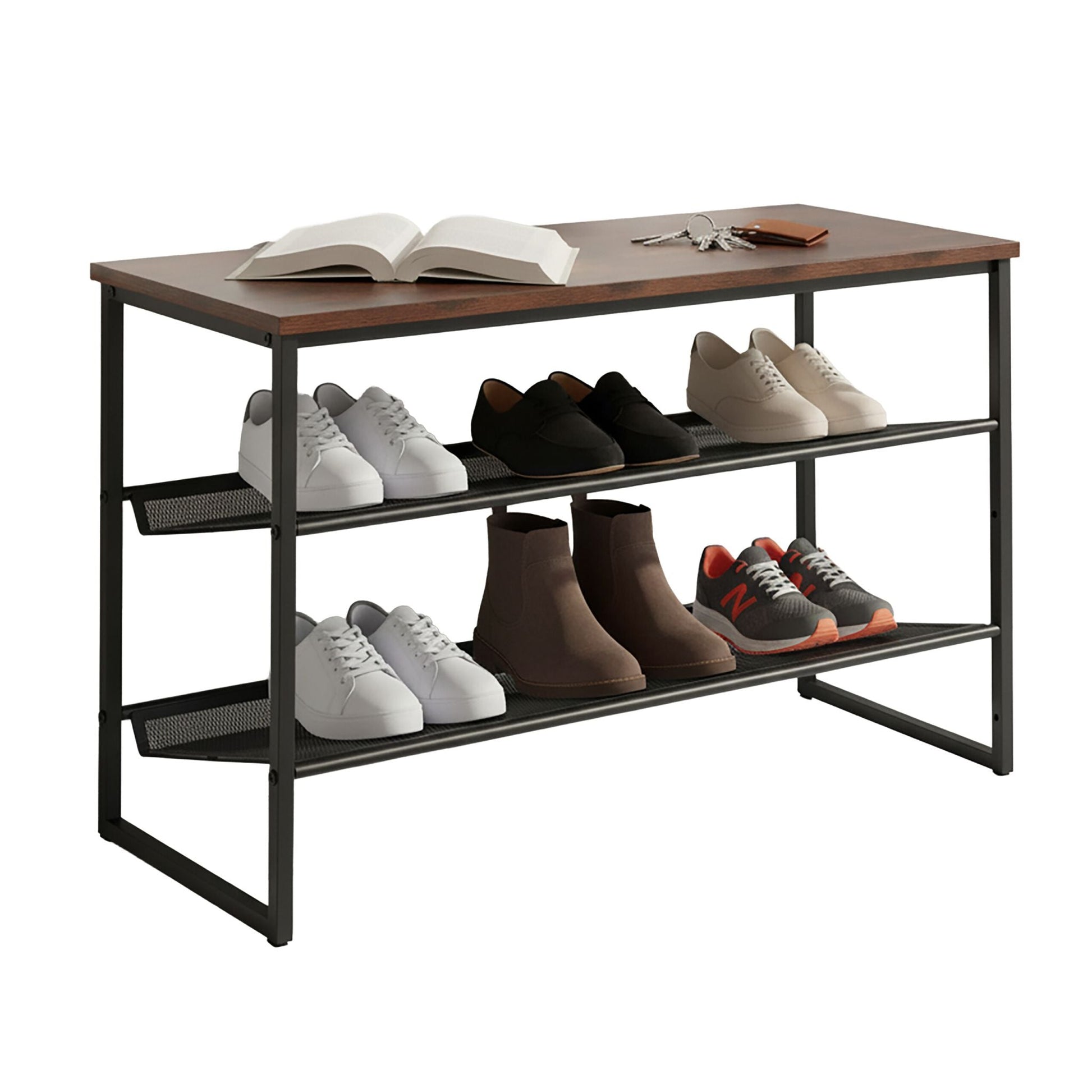 Schuhregal mit Ablage Braun-Schwarz von Relaxdays