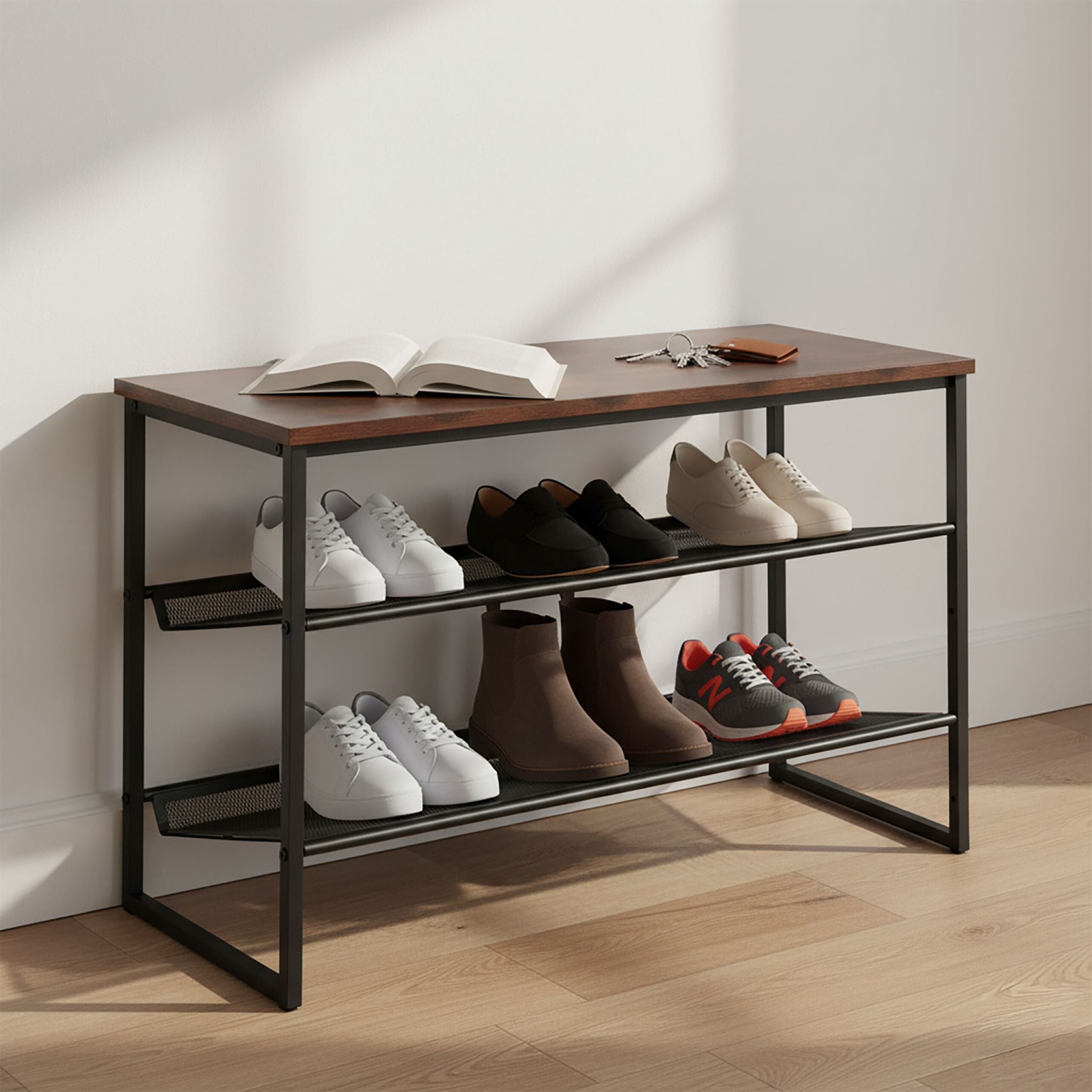 Schuhregal mit Ablage Braun-Schwarz von Relaxdays