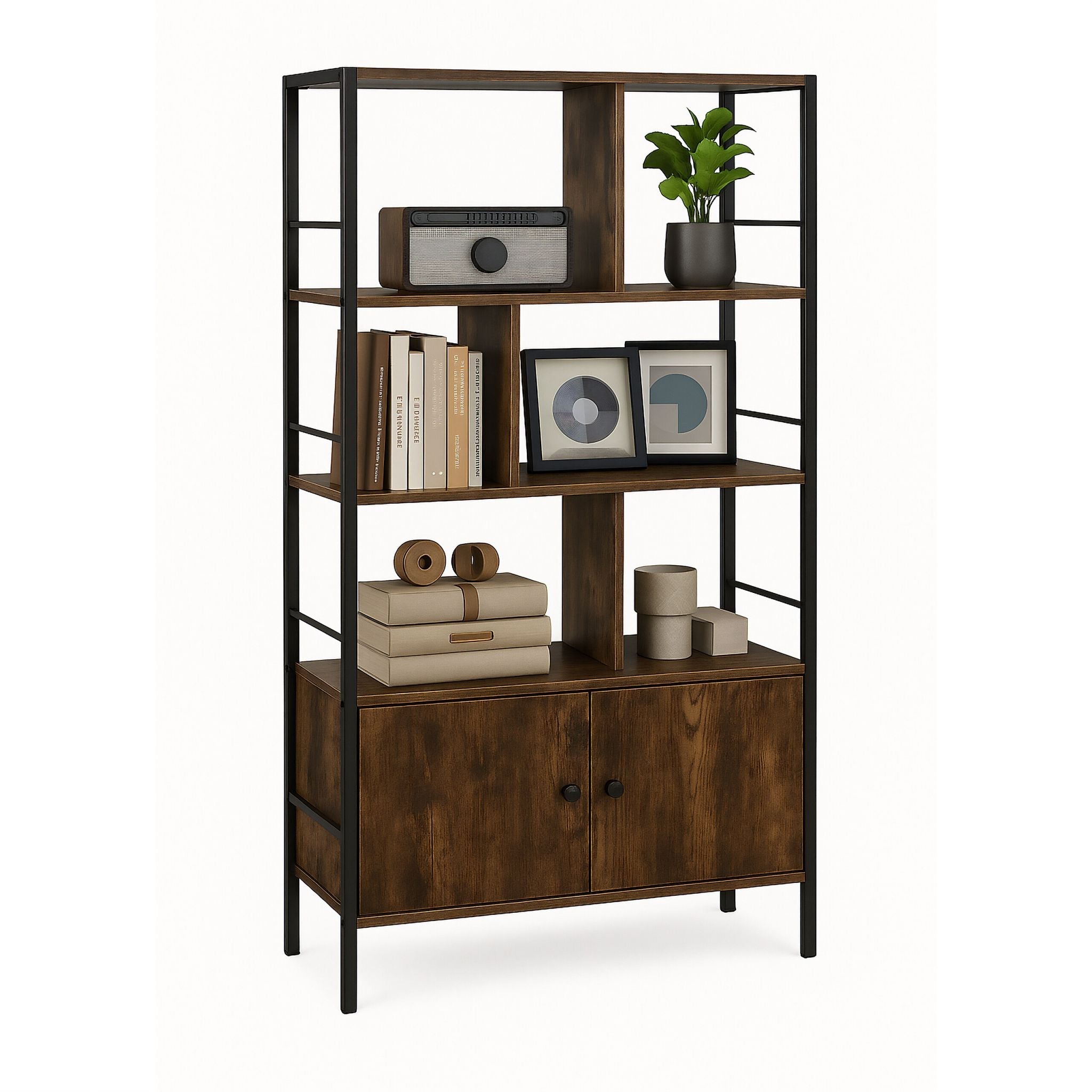 Bücherregal mit Unterschrank Dunkelbraun-Schwarz von Relaxdays