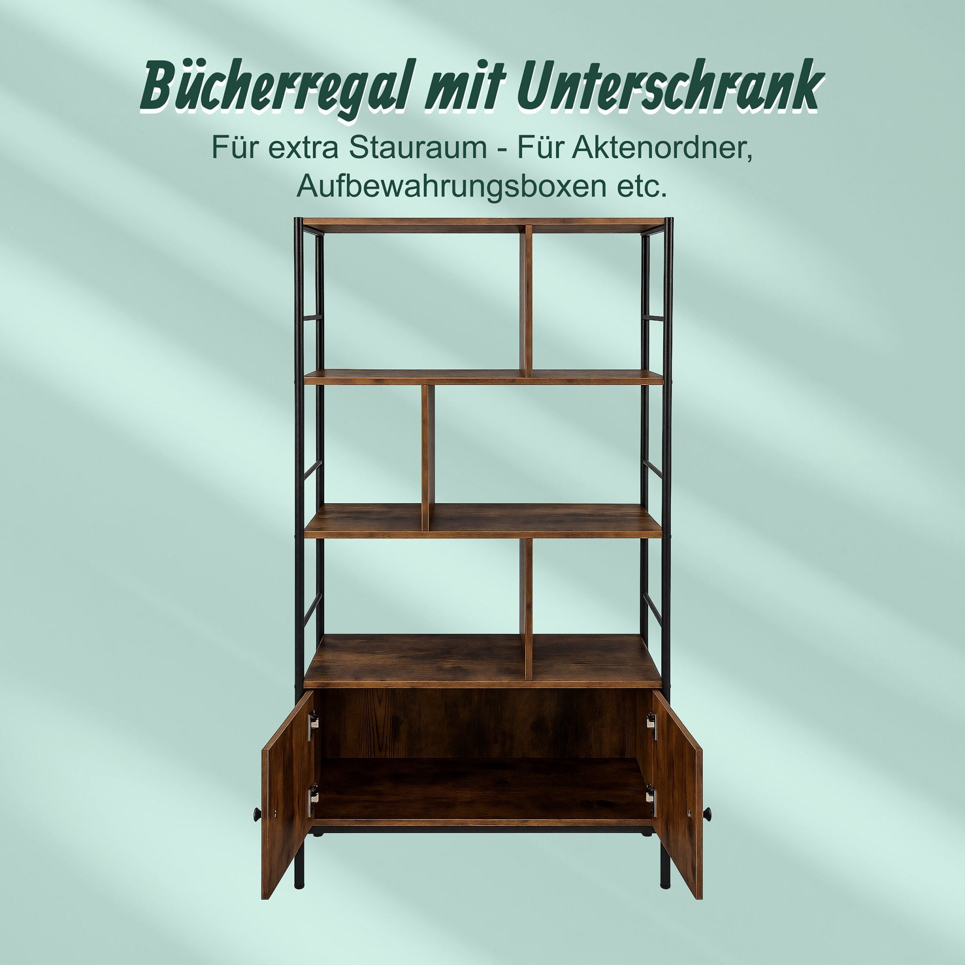 Bücherregal mit Unterschrank Dunkelbraun-Schwarz von Relaxdays