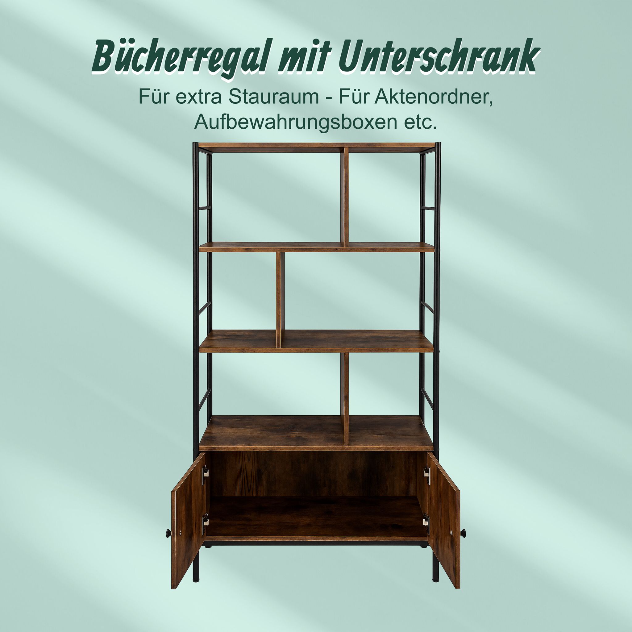 Bücherregal mit Unterschrank Dunkelbraun-Schwarz von Relaxdays