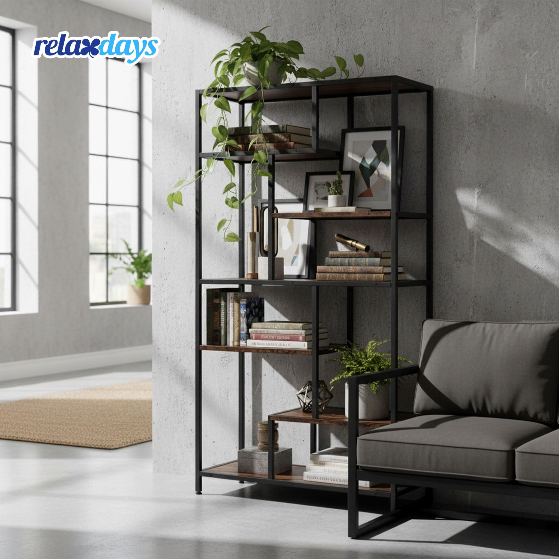 Bücherregal Industrial Braun-Schwarz von Relaxdays