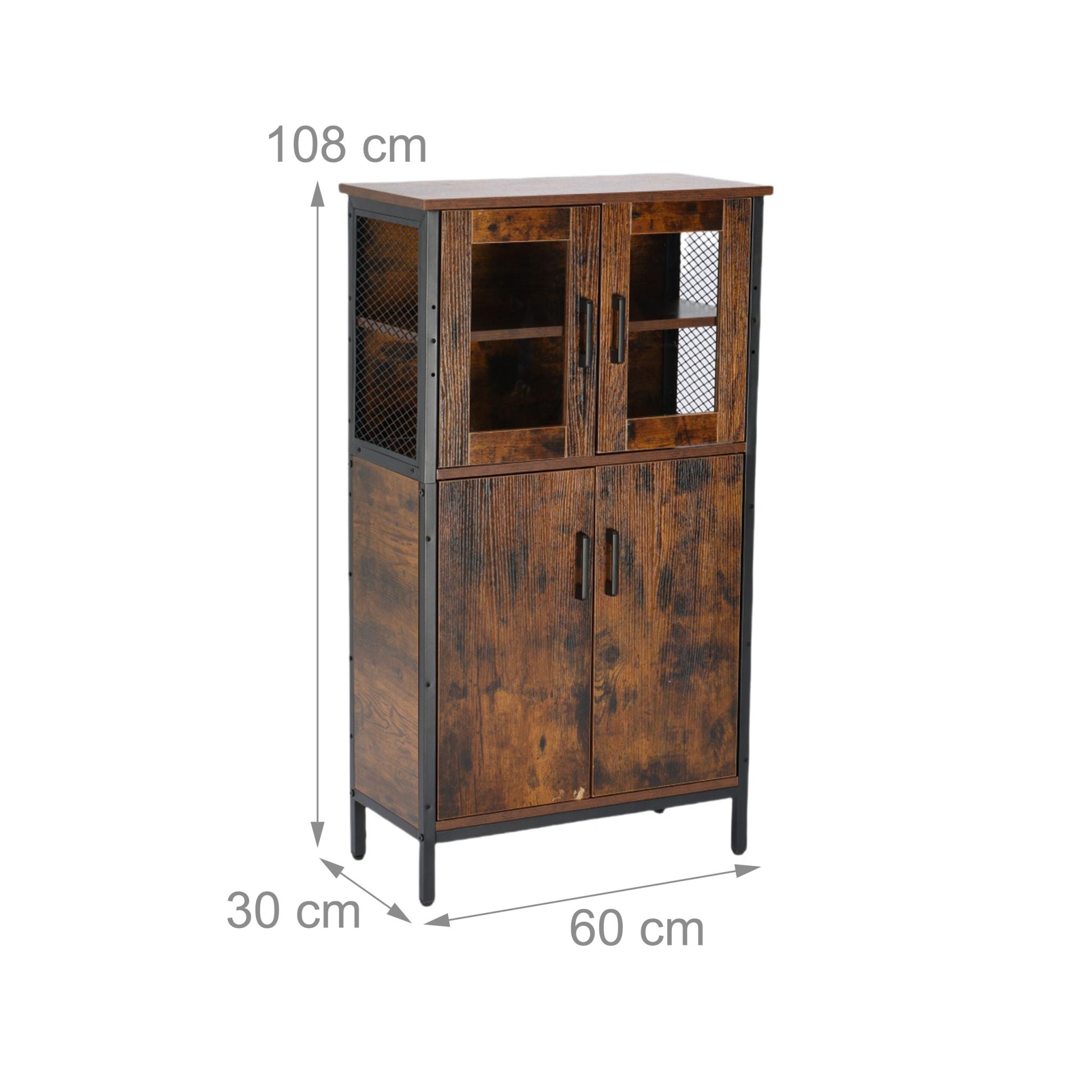 Küchenschrank Industrial mit Glastüren Braun-Schwarz von Relaxdays