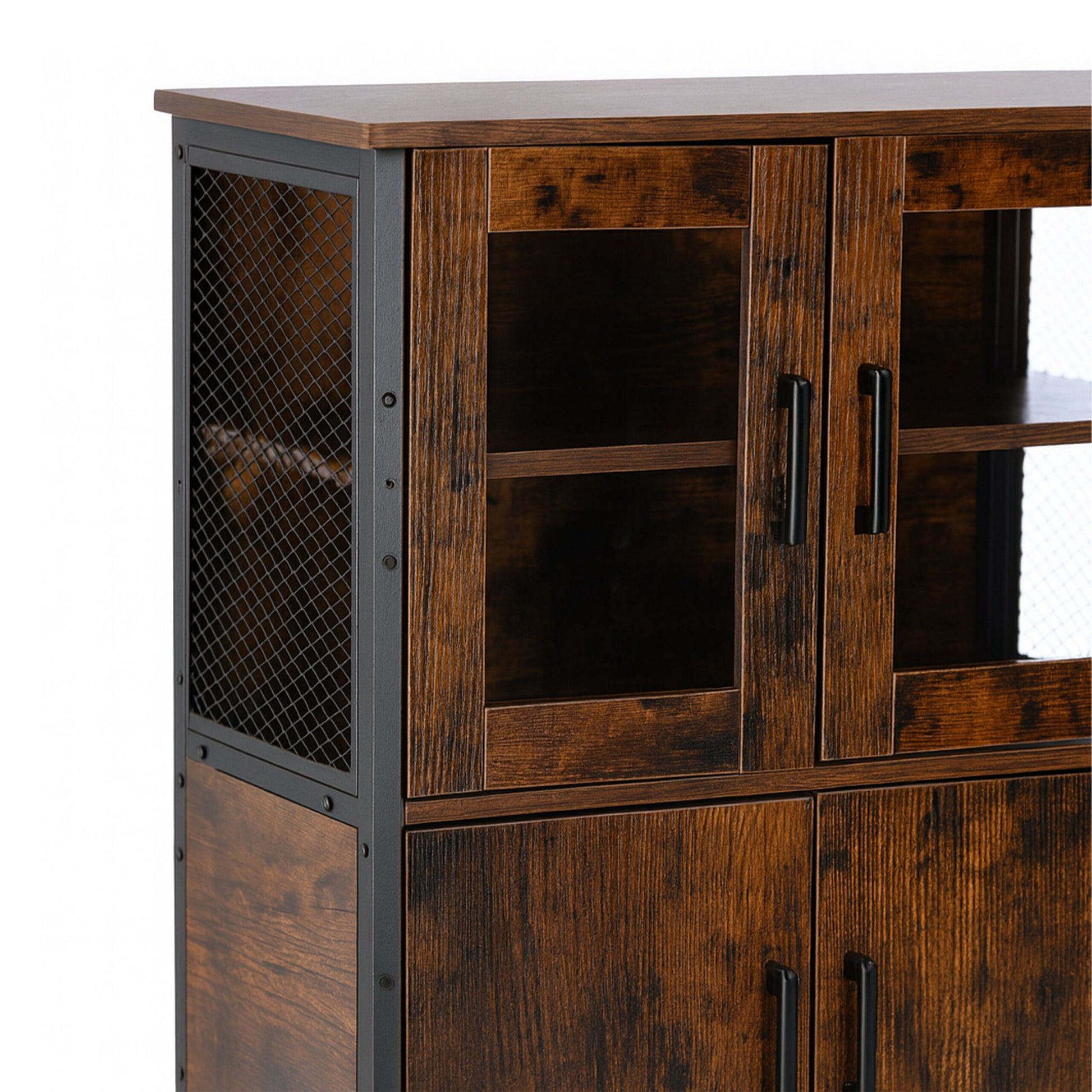 Küchenschrank Industrial mit Glastüren Braun-Schwarz von Relaxdays
