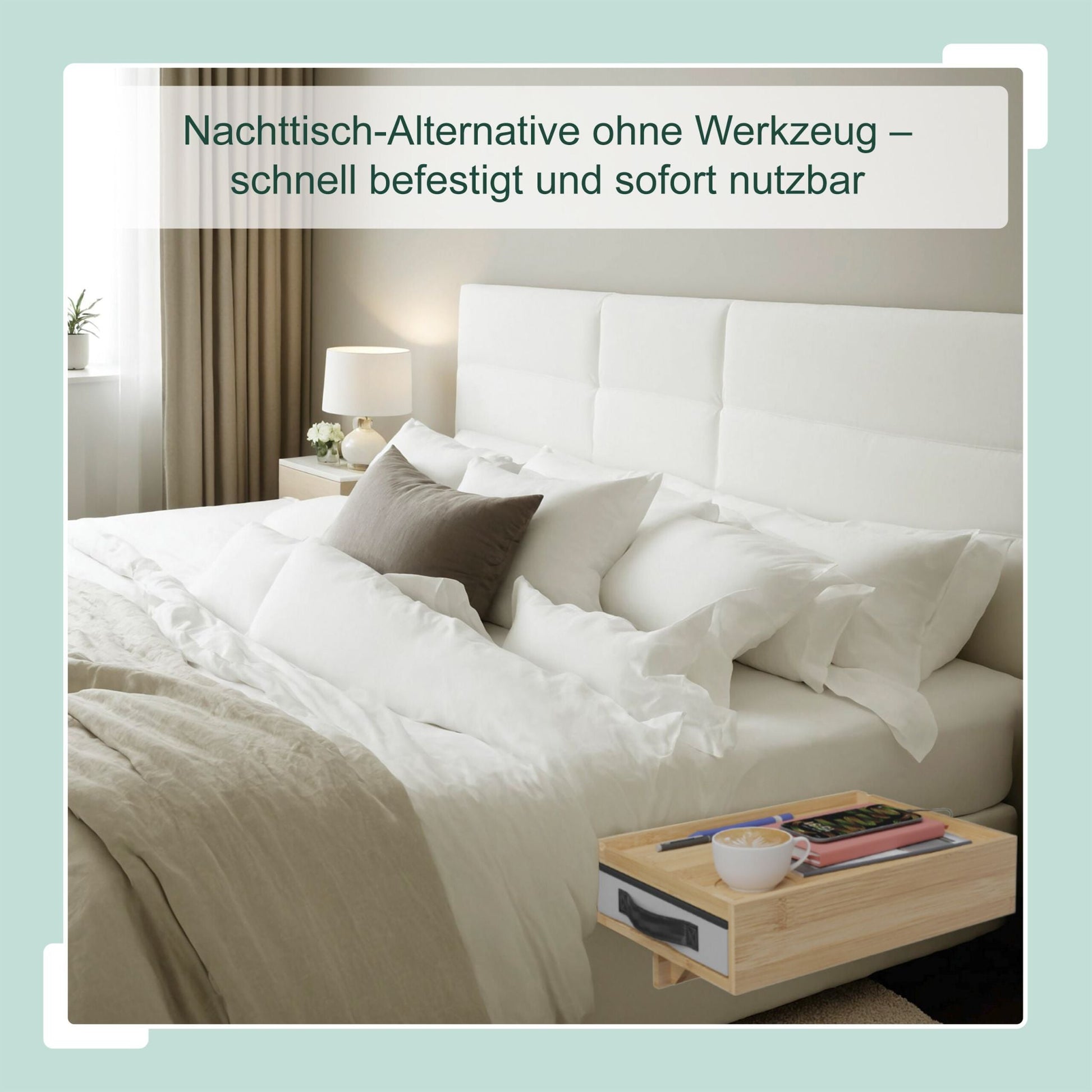 Klemmbarer Nachttisch Bambus 2er-Set Hellbraun-Schwarz-Grau von Relaxdays
