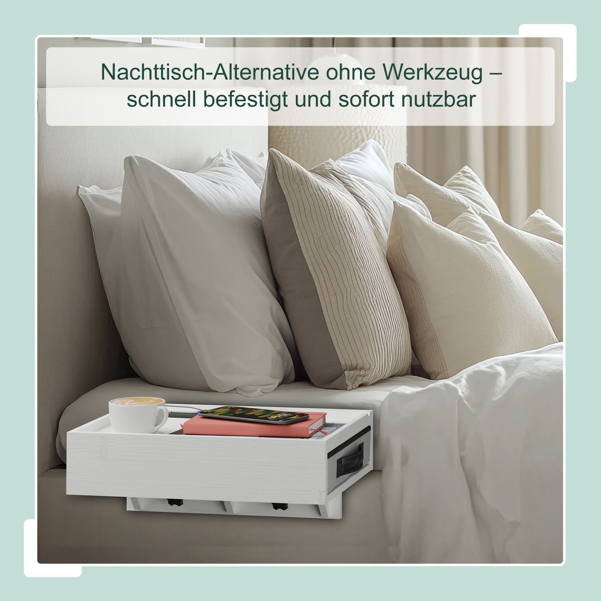 Klemmbarer Nachttisch Bambus 2er-Set Weiss-Schwarz-Grau von Relaxdays