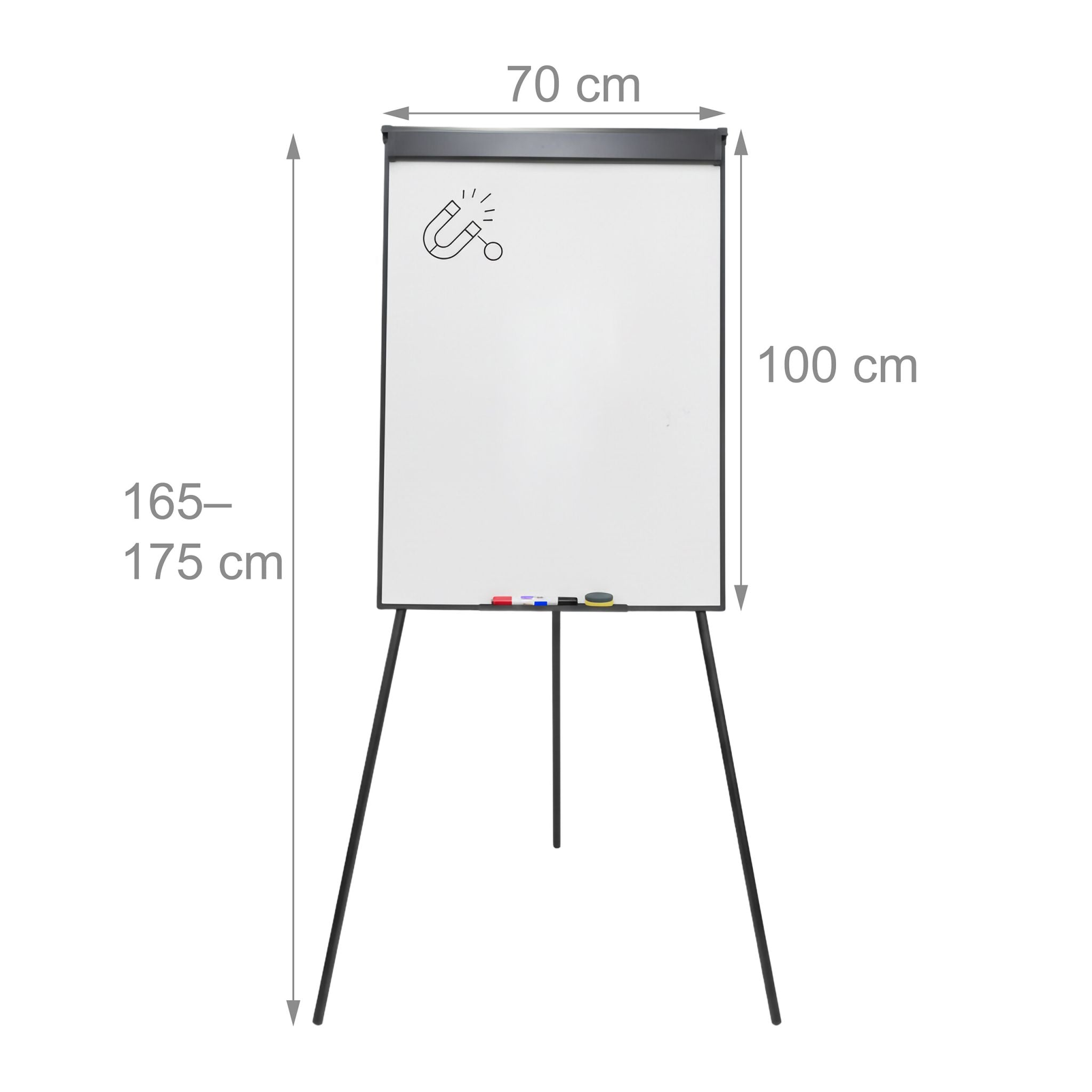 Flipchart Whiteboard 100x70cm 2 Arme Schwarz