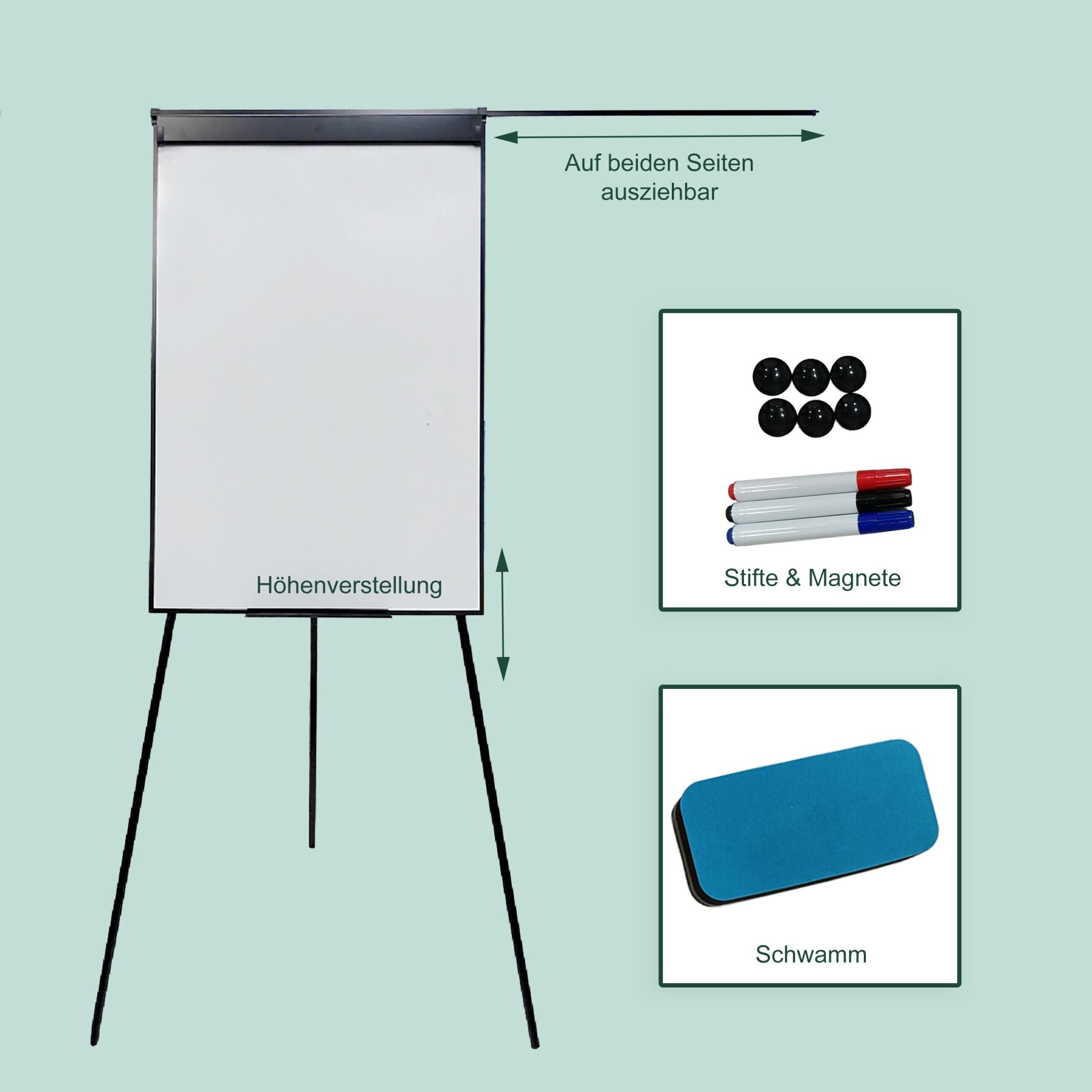 Flipchart Whiteboard 100x70cm 2 Arme Schwarz
