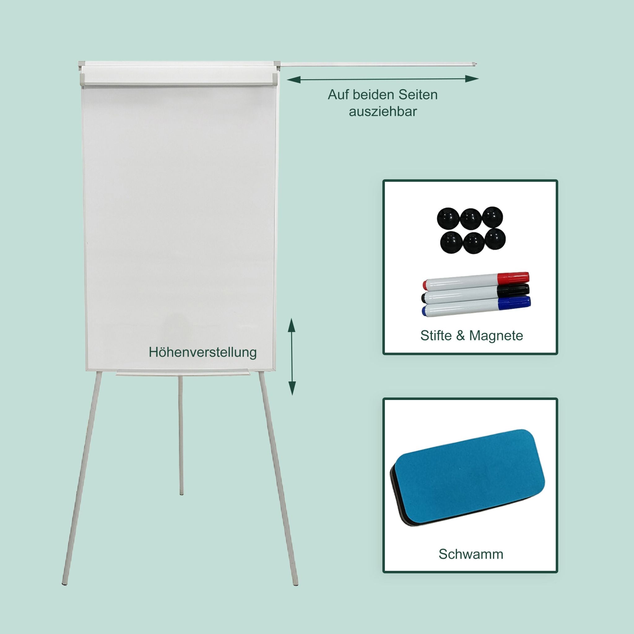 Flipchart Whiteboard 100x70cm 2 Arme Weiss