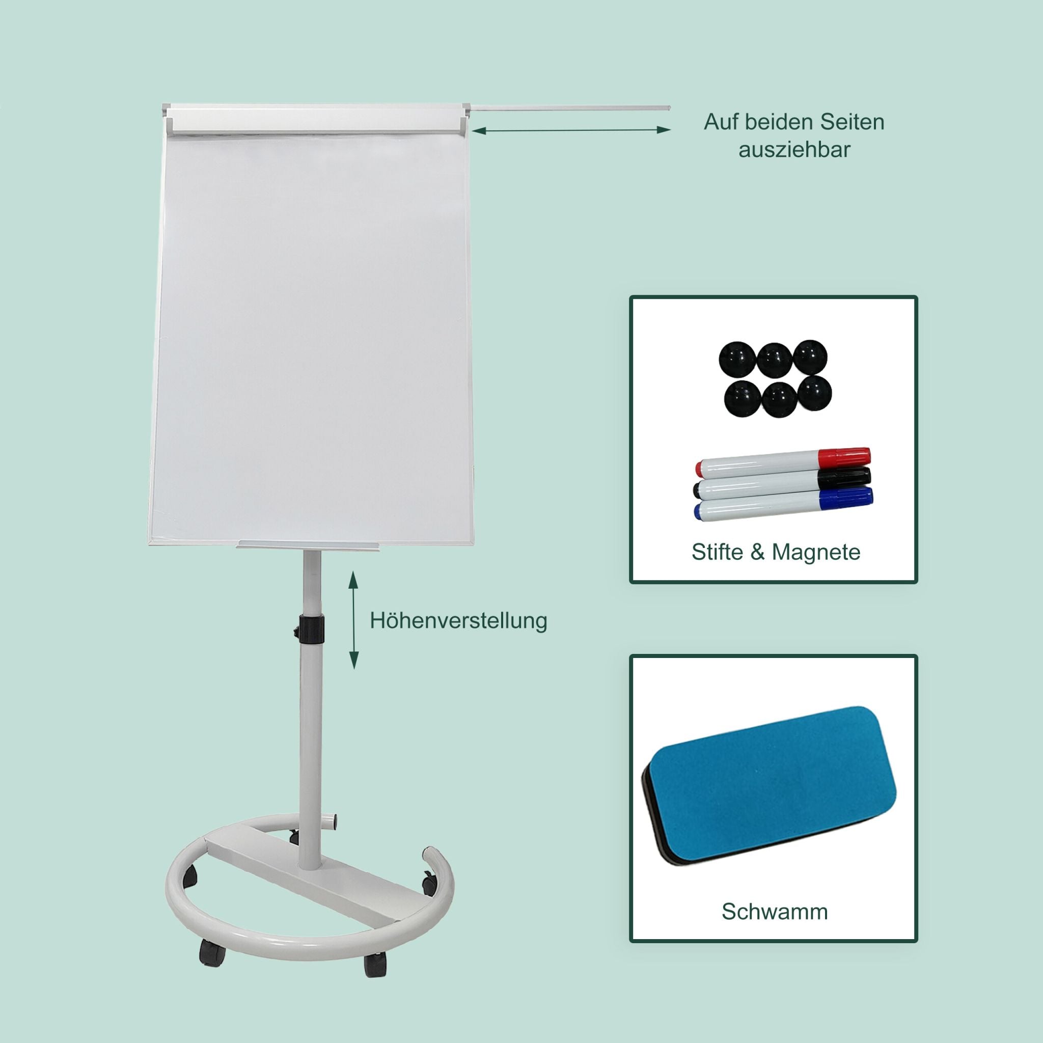 Flipchart Whiteboard 100x70cm 2 Arme Weiss