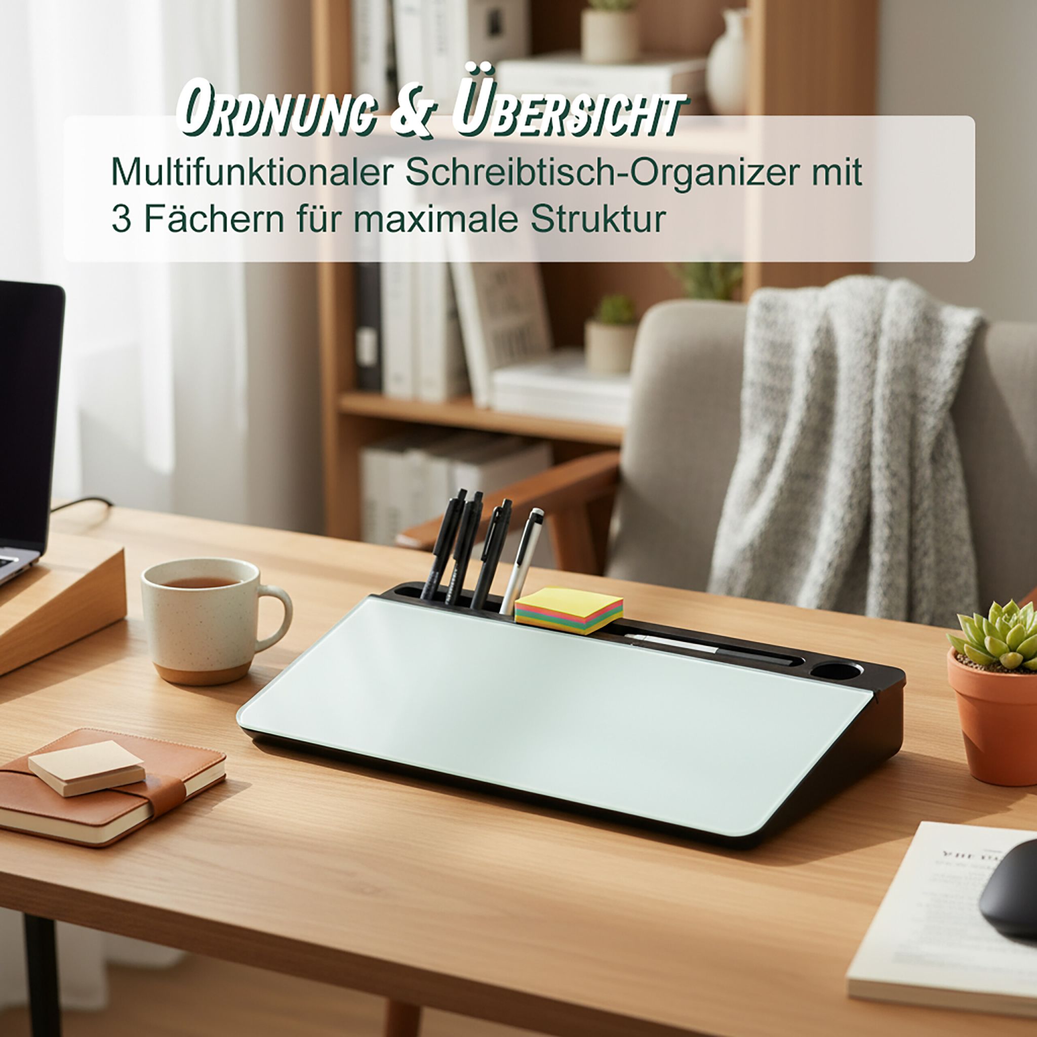 Schreibtisch Organizer mit Whiteboard Weiss-Schwarz
