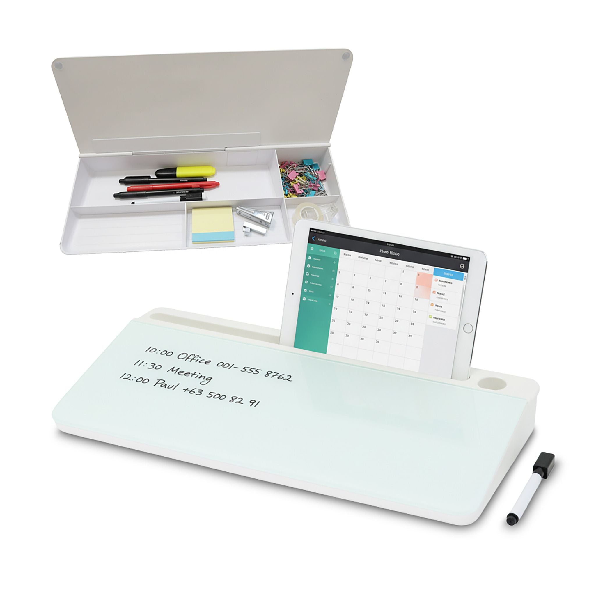 Schreibtisch Organizer mit Whiteboard Weiss