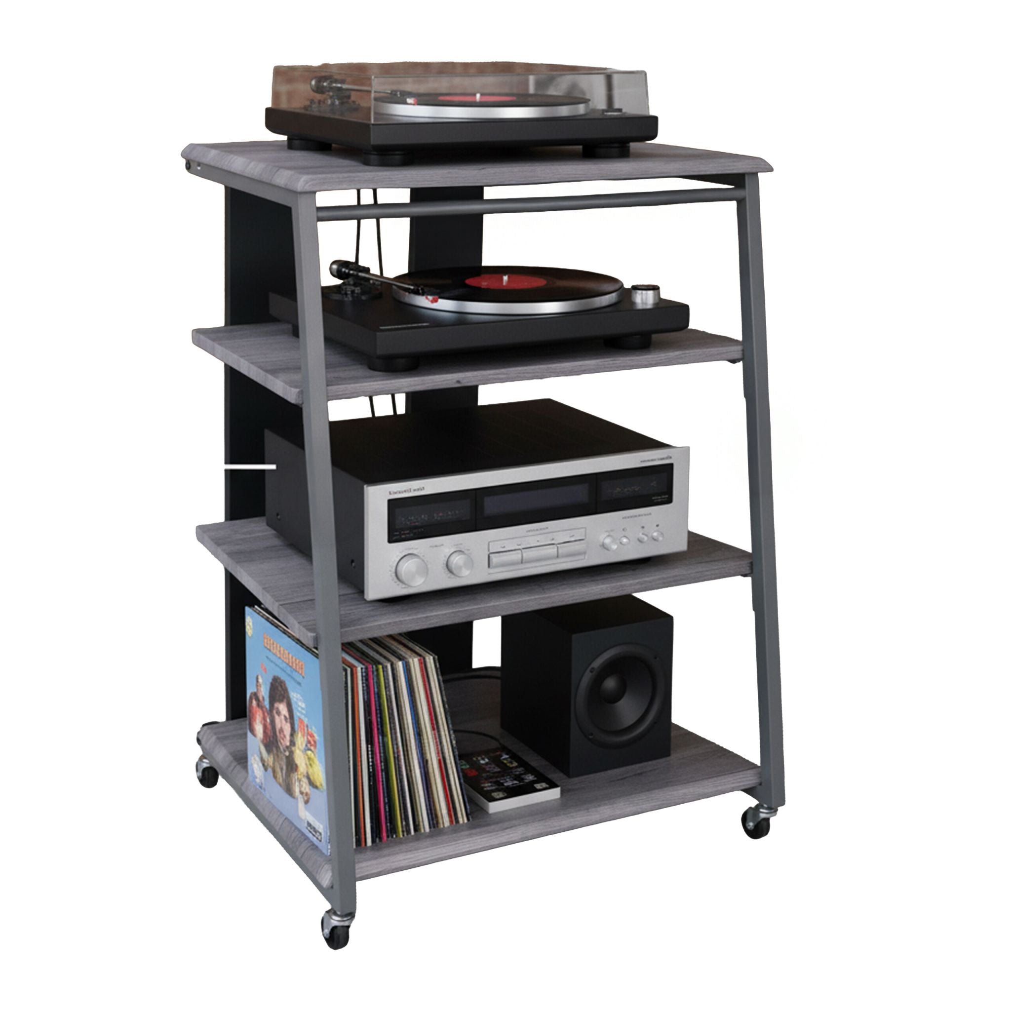 Hifi Rack mit 4 Ablagen Grau von Relaxdays