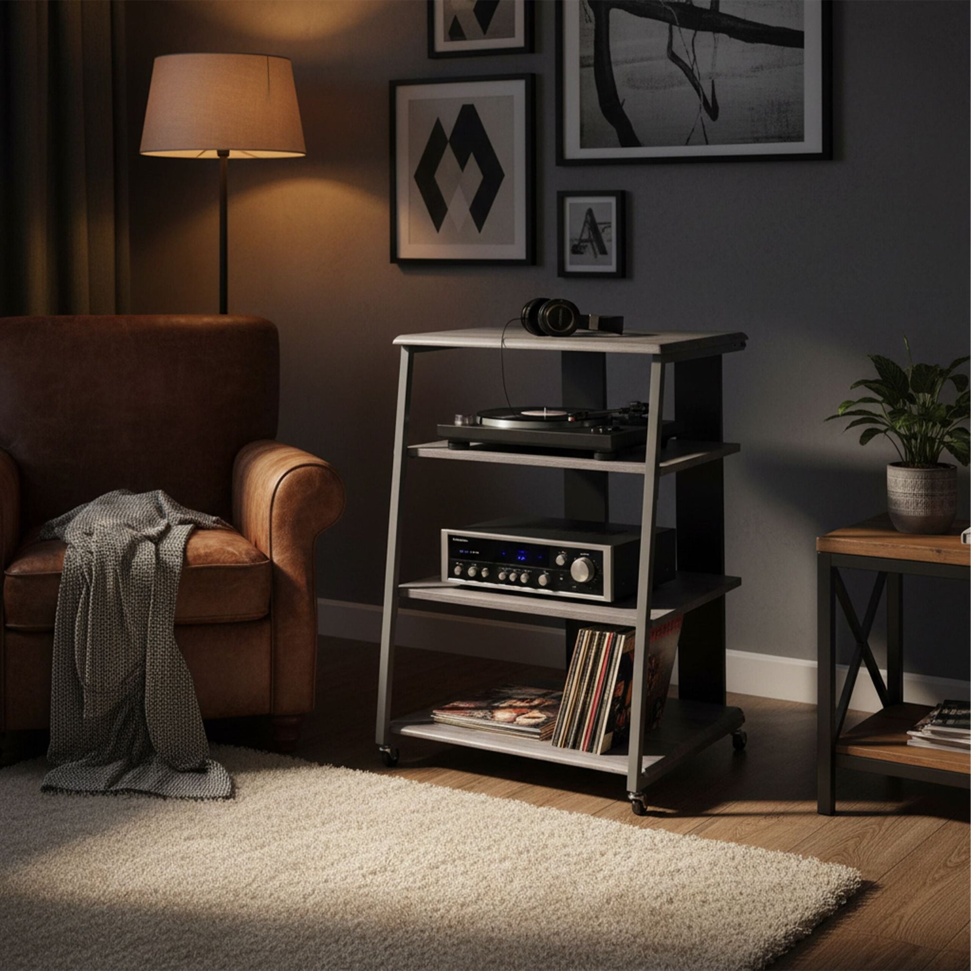 Hifi Rack mit 4 Ablagen Grau von Relaxdays