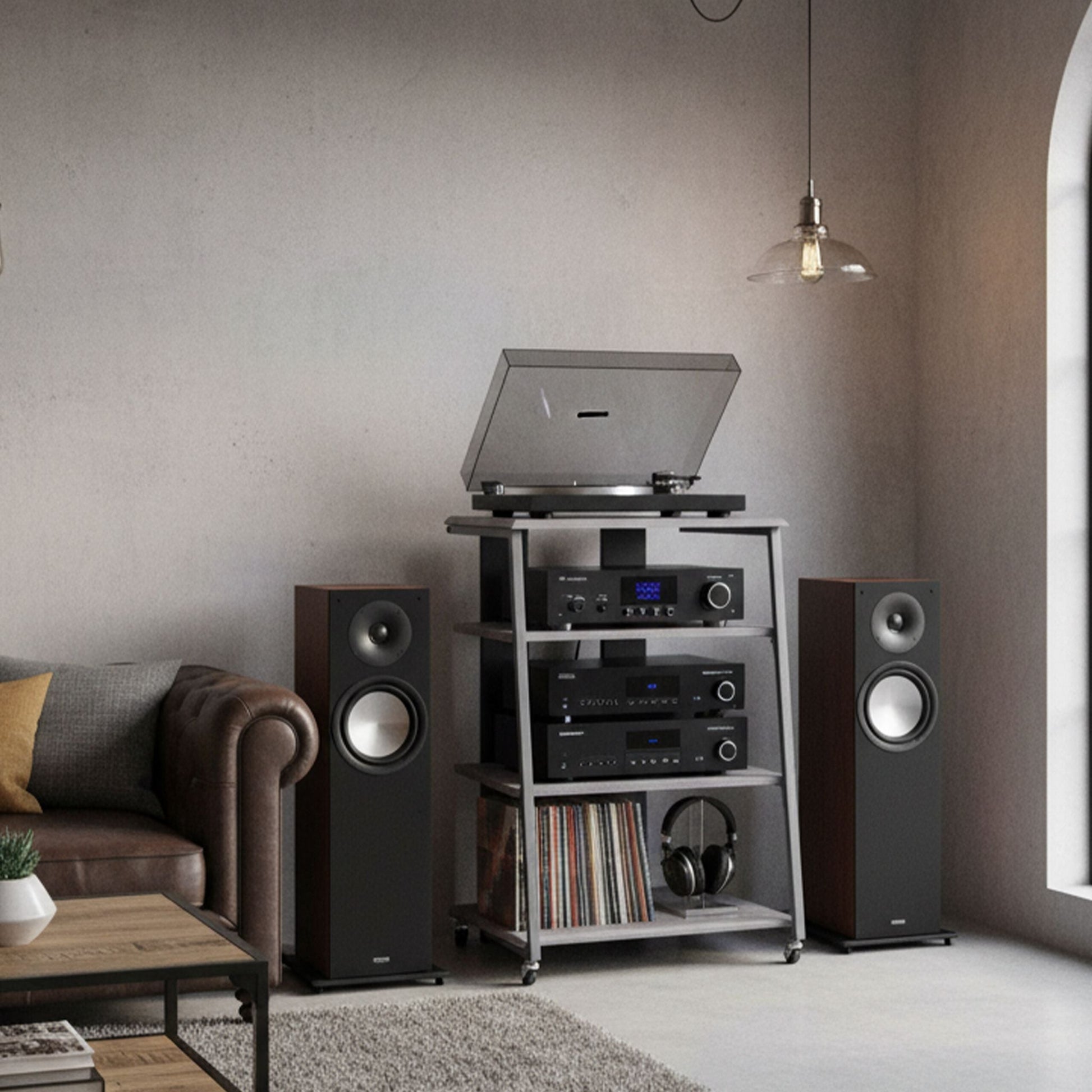 Hifi Rack mit 4 Ablagen Grau von Relaxdays