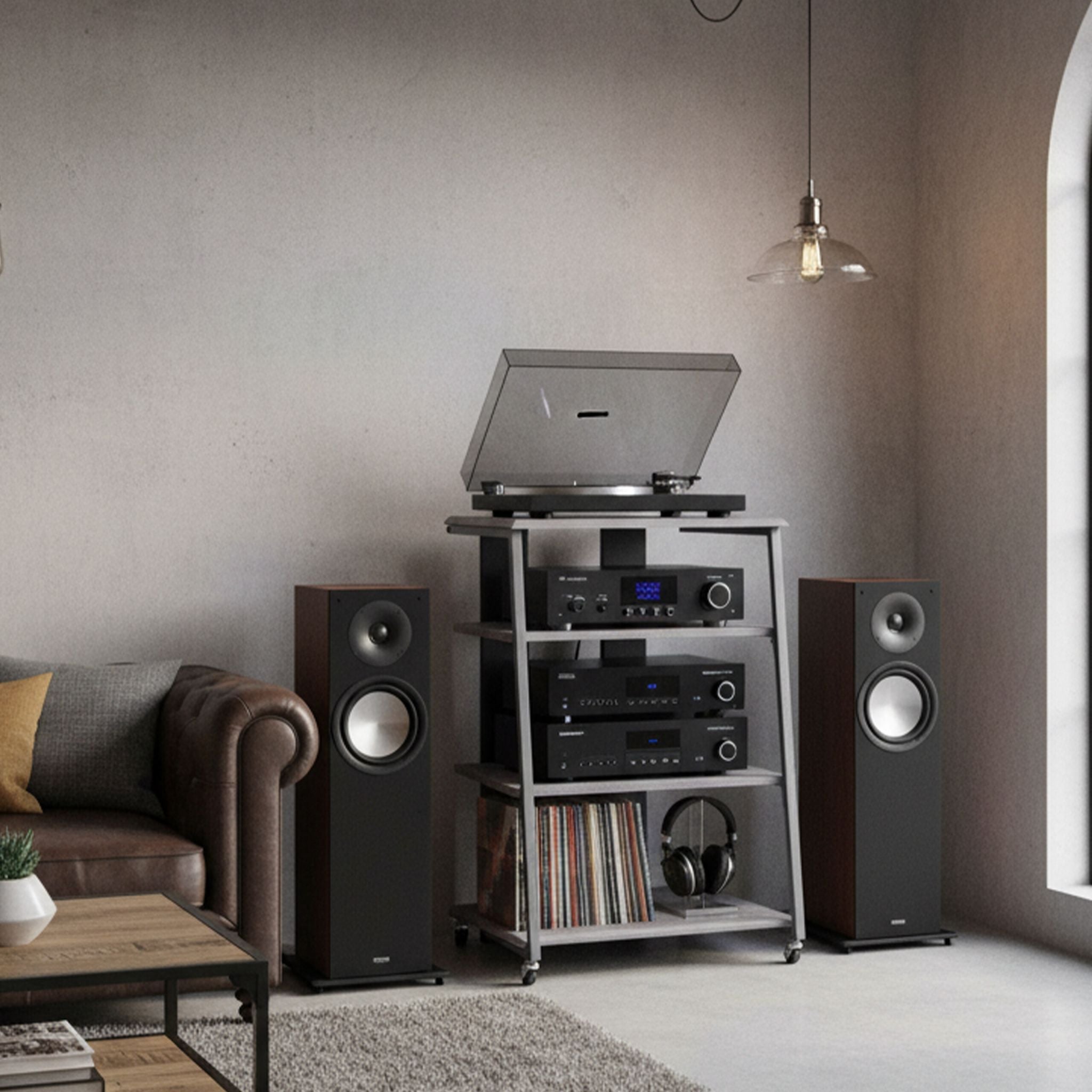 Hifi Rack mit 4 Ablagen Grau von Relaxdays