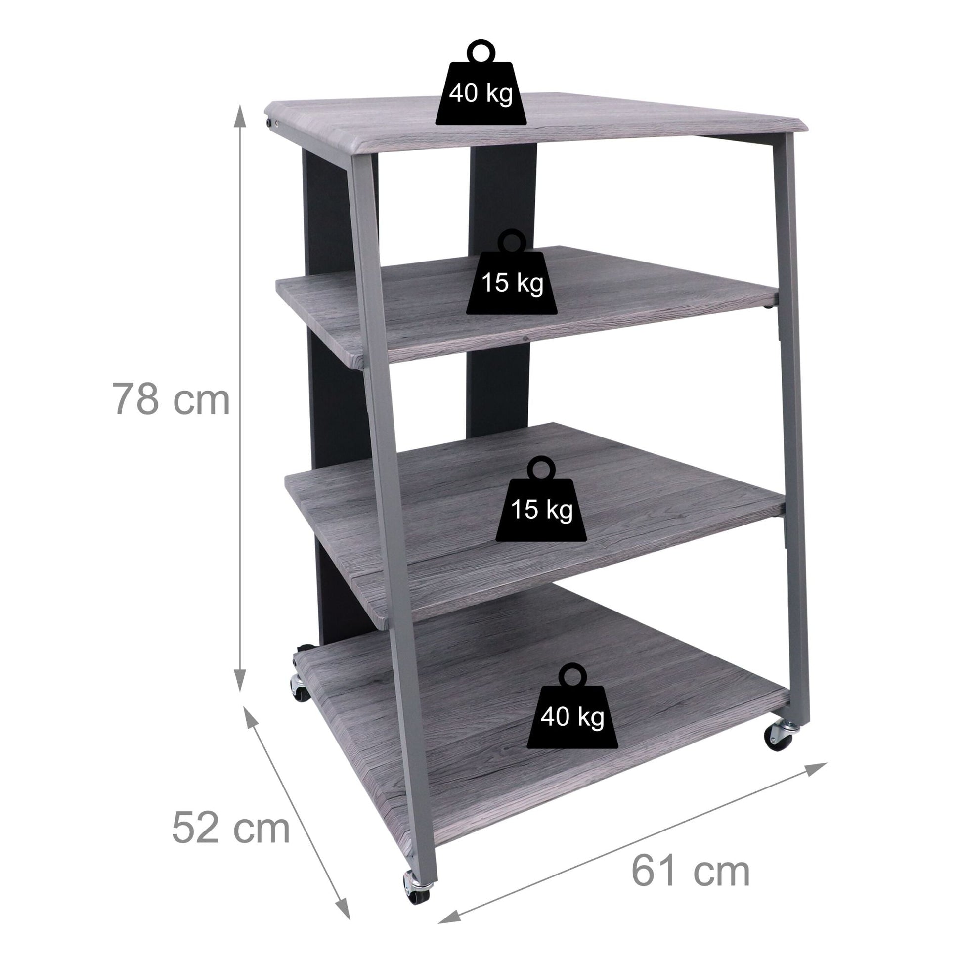 Hifi Rack mit 4 Ablagen Grau von Relaxdays